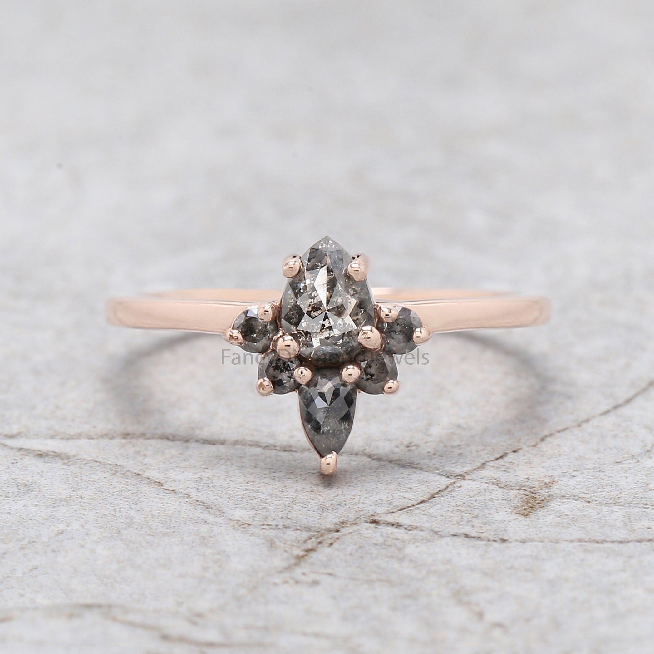 Natural Pear Black Diamond Engagement Ring