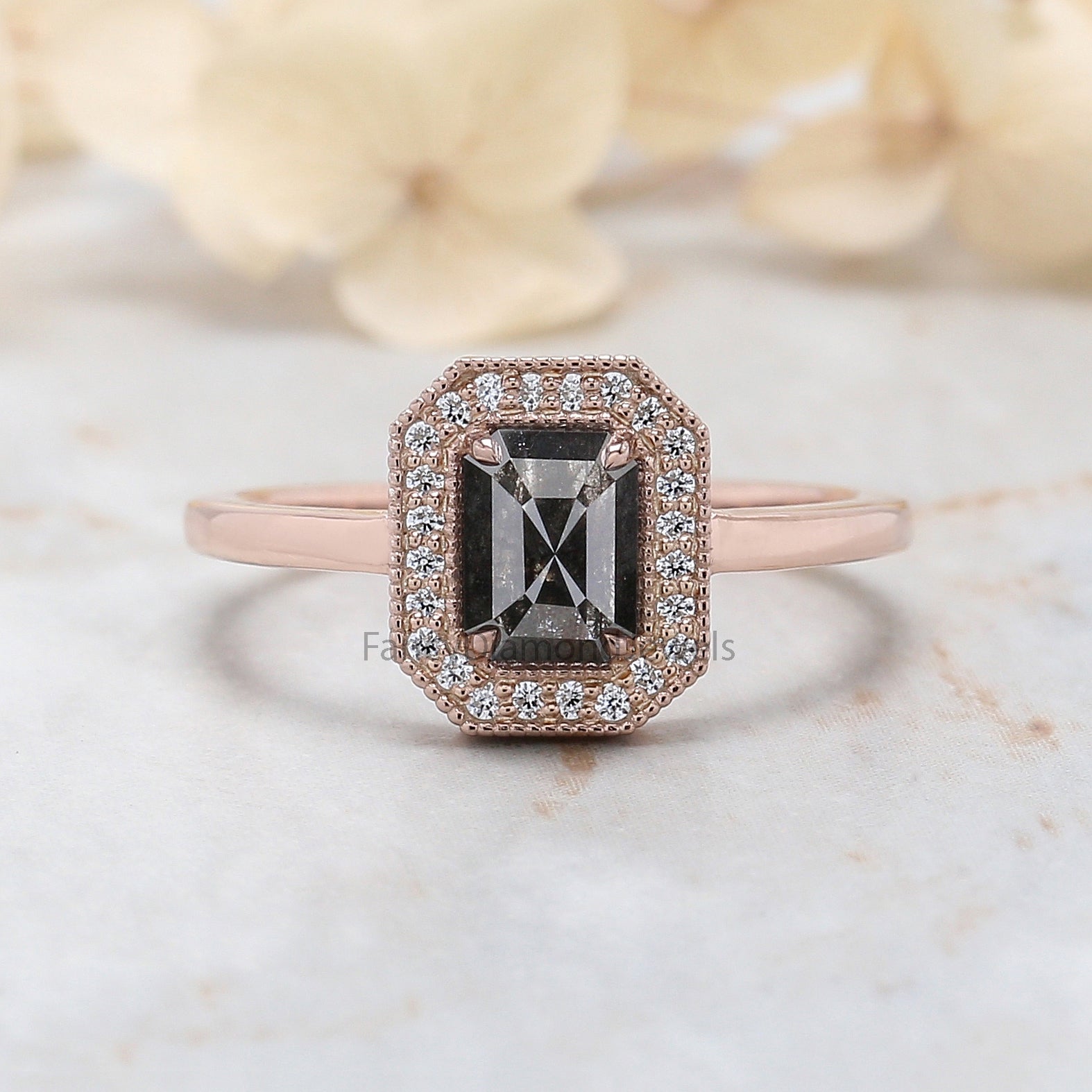 Emerald cut diamond rose on sale gold