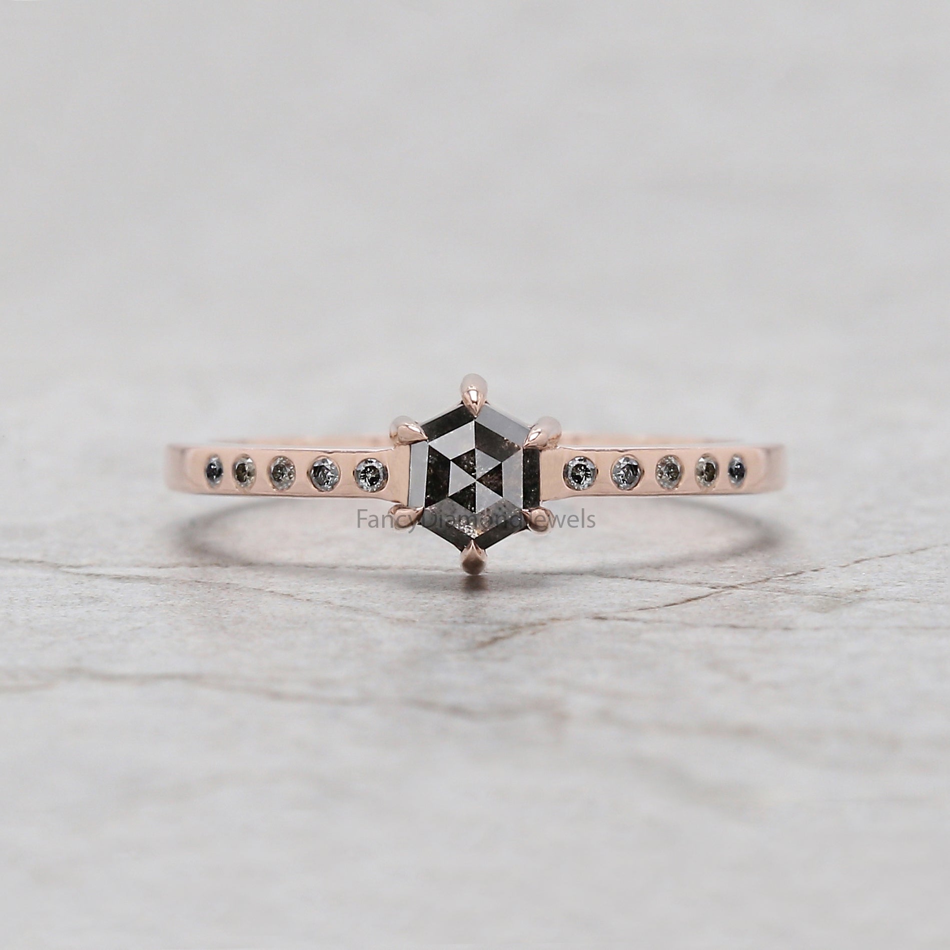 Hexagon diamond engagement hot sale ring natural black