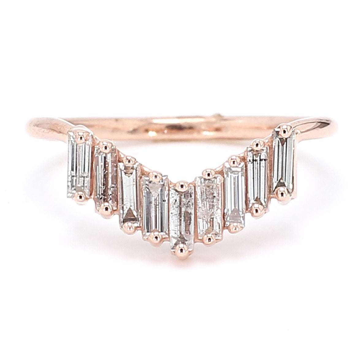 Salt And Pepper Baguette Diamond 14K Solid Rose Gold Band Ring