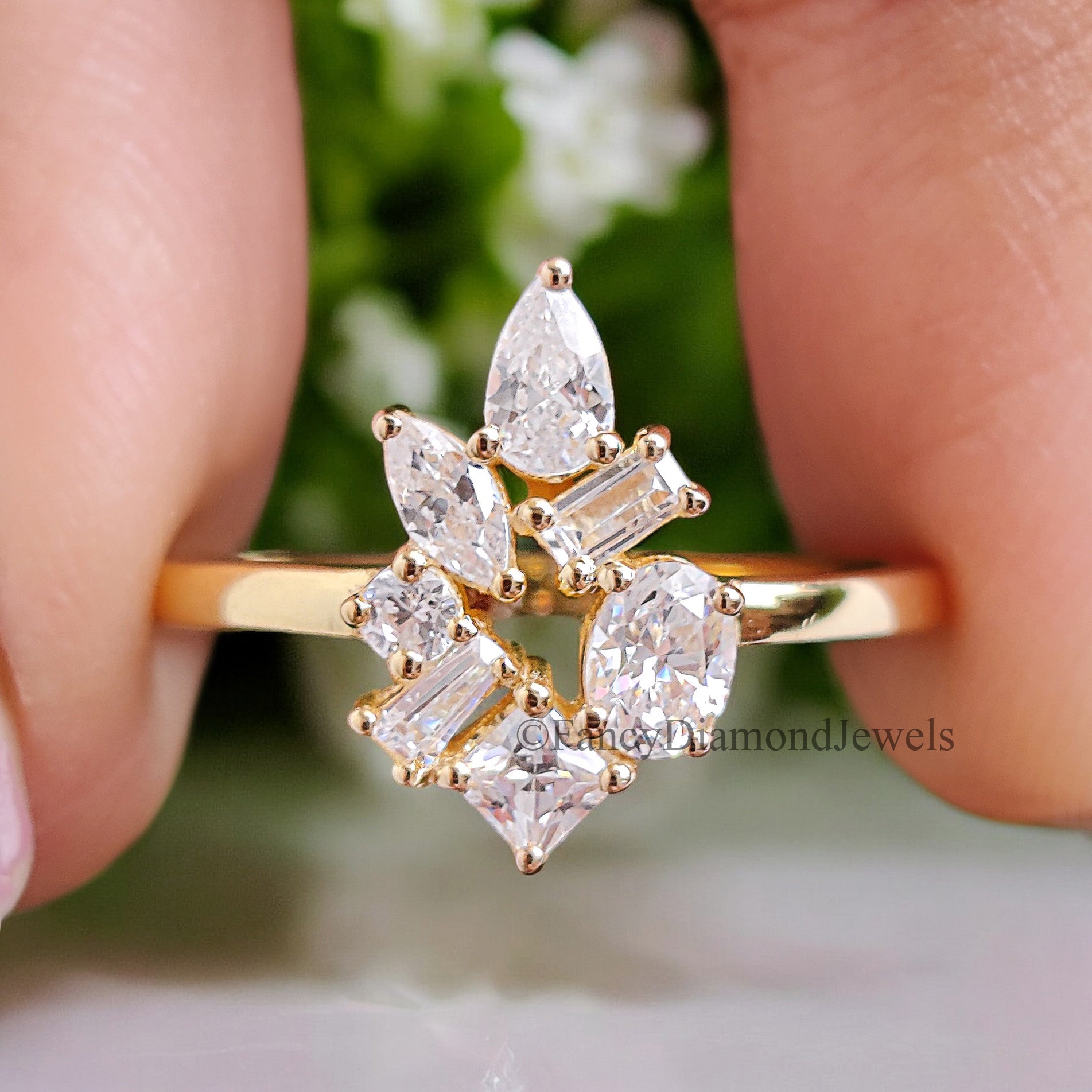 Mix Shape Moissanite Bridal Ring Multi Diamond Ring Engagement Ring Mixed Size Stones Wedding Ring 14K Solid Gold Anniversary Ring FD255