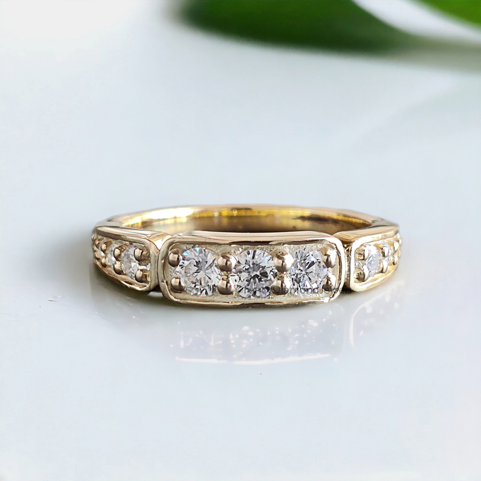 0.73 CT Round Diamond Engagement Ring Half Eternity Band Stackable Ring Moissanite Unique Wedding Ring 14K Solid Gold Anniversary Ring FD297