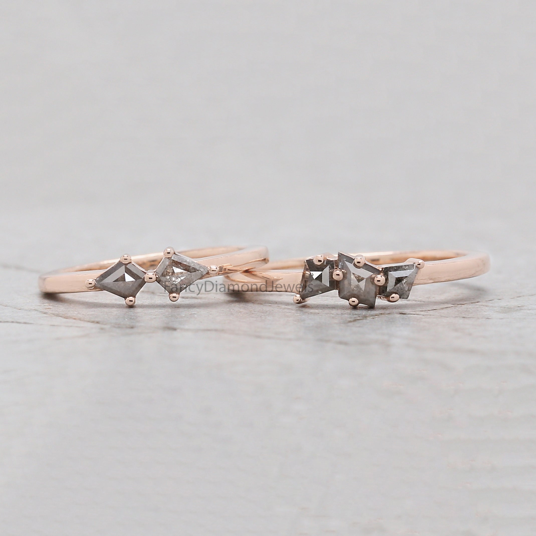 Salt And Pepper Pair Diamond Midi Ring, Kite Shape Engagement Ring, Salt And Pepper Diamond Ring, Full Finger Ring, Finger pair Ring KDN2297