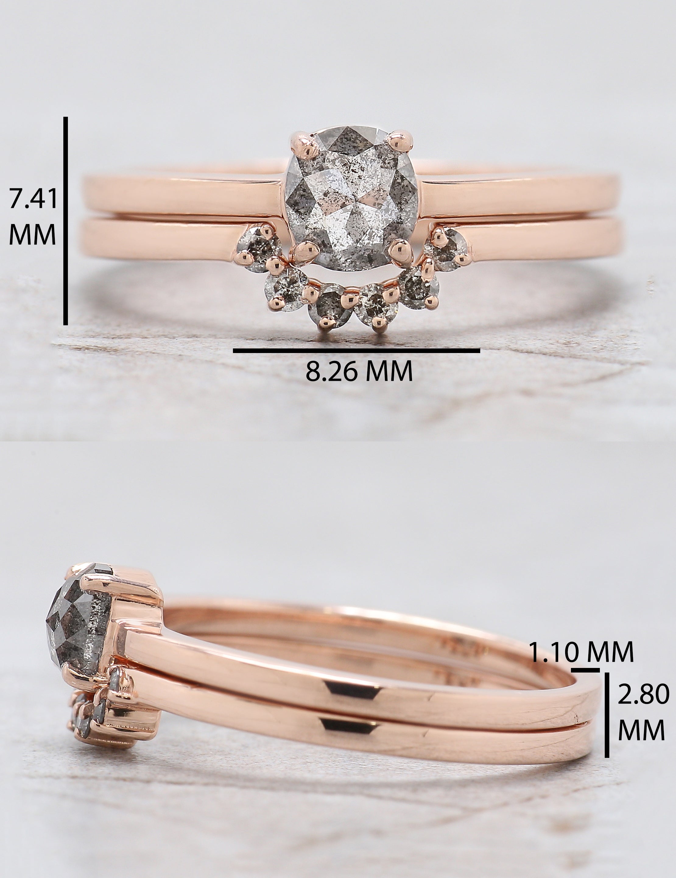 Oval Cut Salt And Pepper Diamond Ring 0.57 Ct 4.95 MM Oval Diamond Ring 14K Solid Rose Gold Silver Oval Engagement Ring Gift For Her QL9012