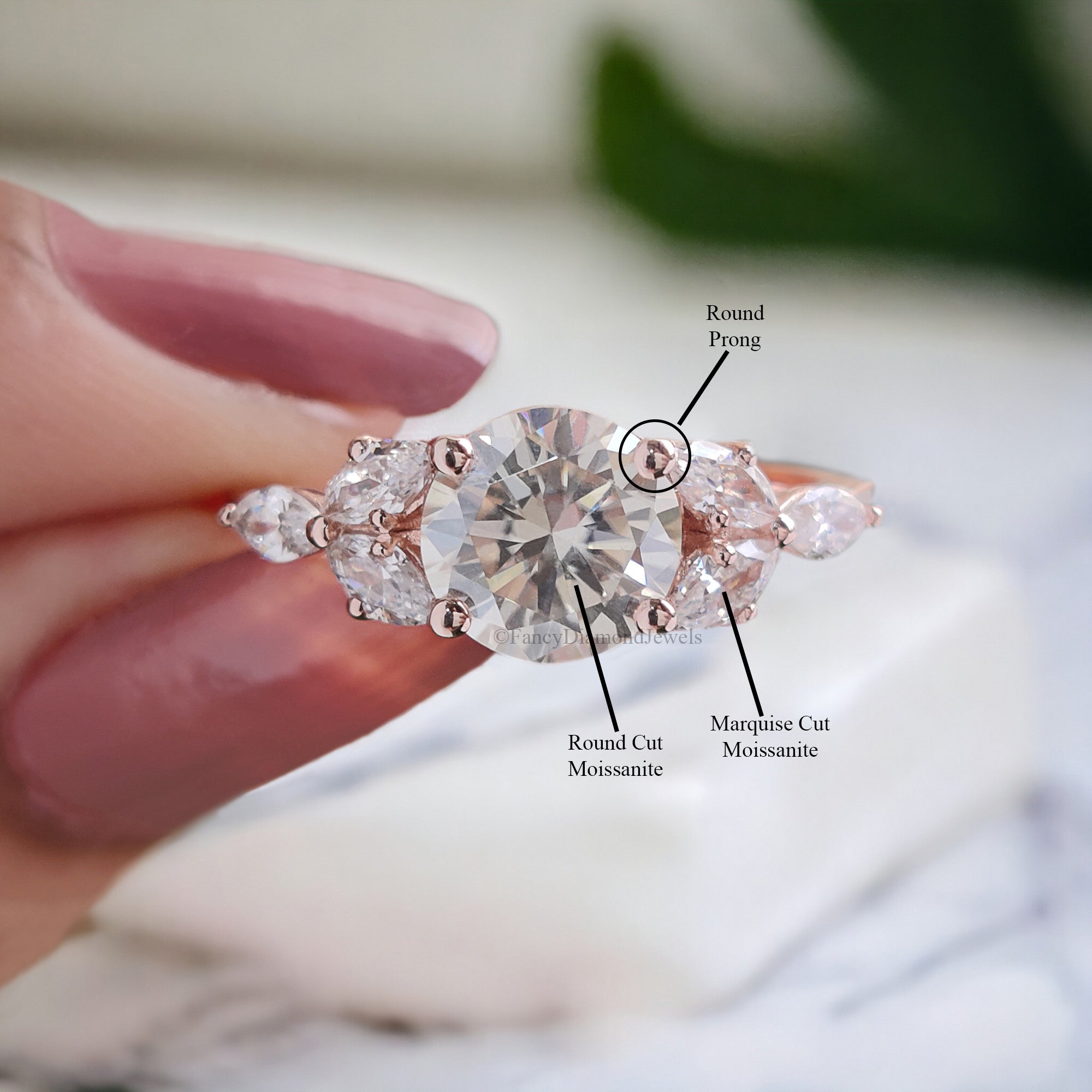 Moissanite Engagement Ring Vintage Unique Round Diamond Cluster Ring Rose gold Engagement Ring Women Wedding Bridal Anniversary Gift FD123