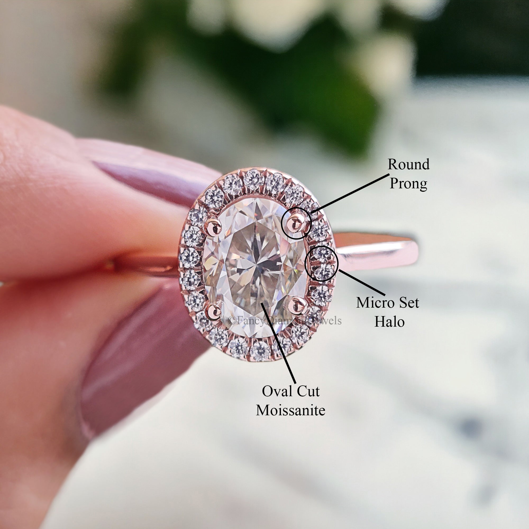 1.45 CT Oval Cut Moissanite Solitaire Ring 14K Rose Gold Engagement Ring Halo Setting Statement Ring Gift For Her Anniversary Ring FD154