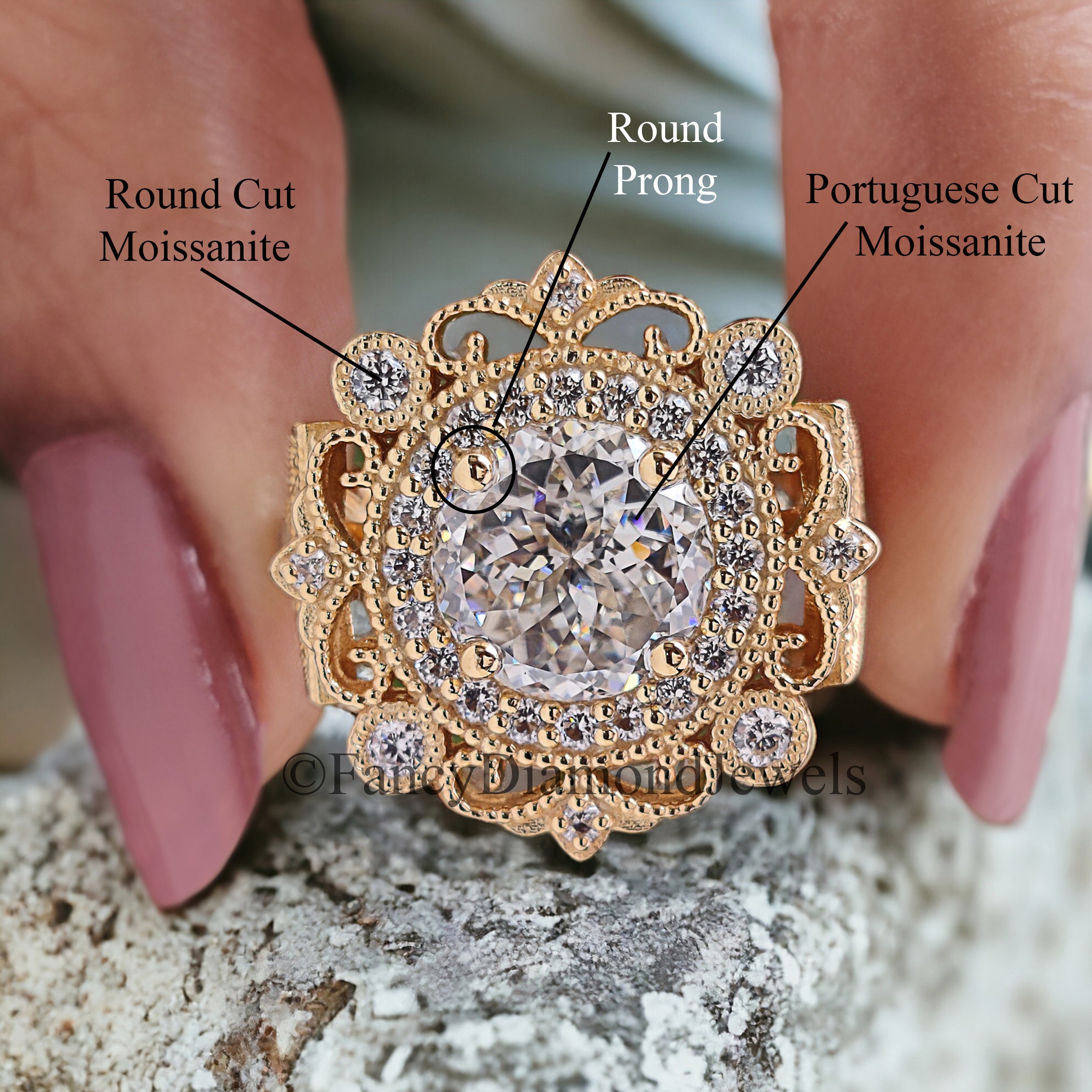 Vintage Filigree Engagement Ring Handmade Portuguese Cut Moissanite With Halo Design Perfect For Luxury Wedding Anniversary Gifts FD218