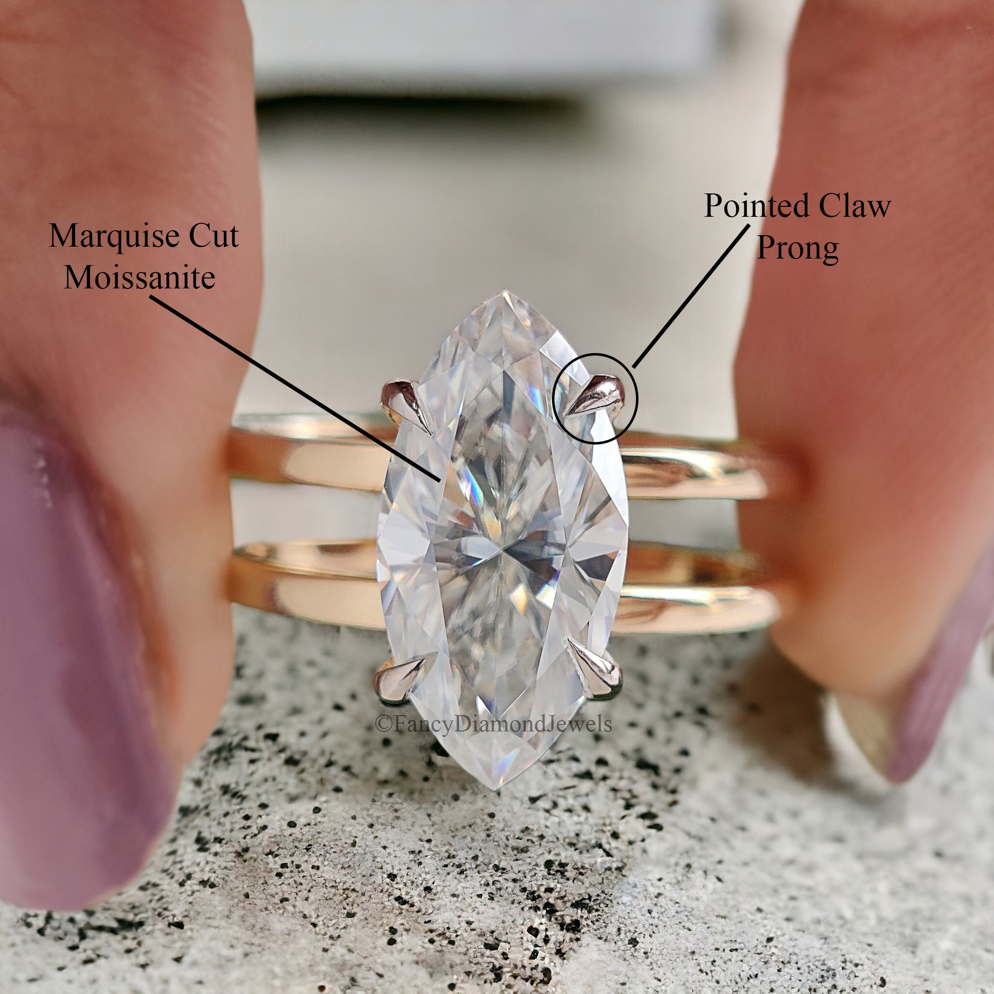 2.15 CT Marquise Cut Colorless Moissanite Dual Shank Engagement Ring Solitaire Ring Wedding Ring Designer Bridal Ring Anniversary Gift FD211