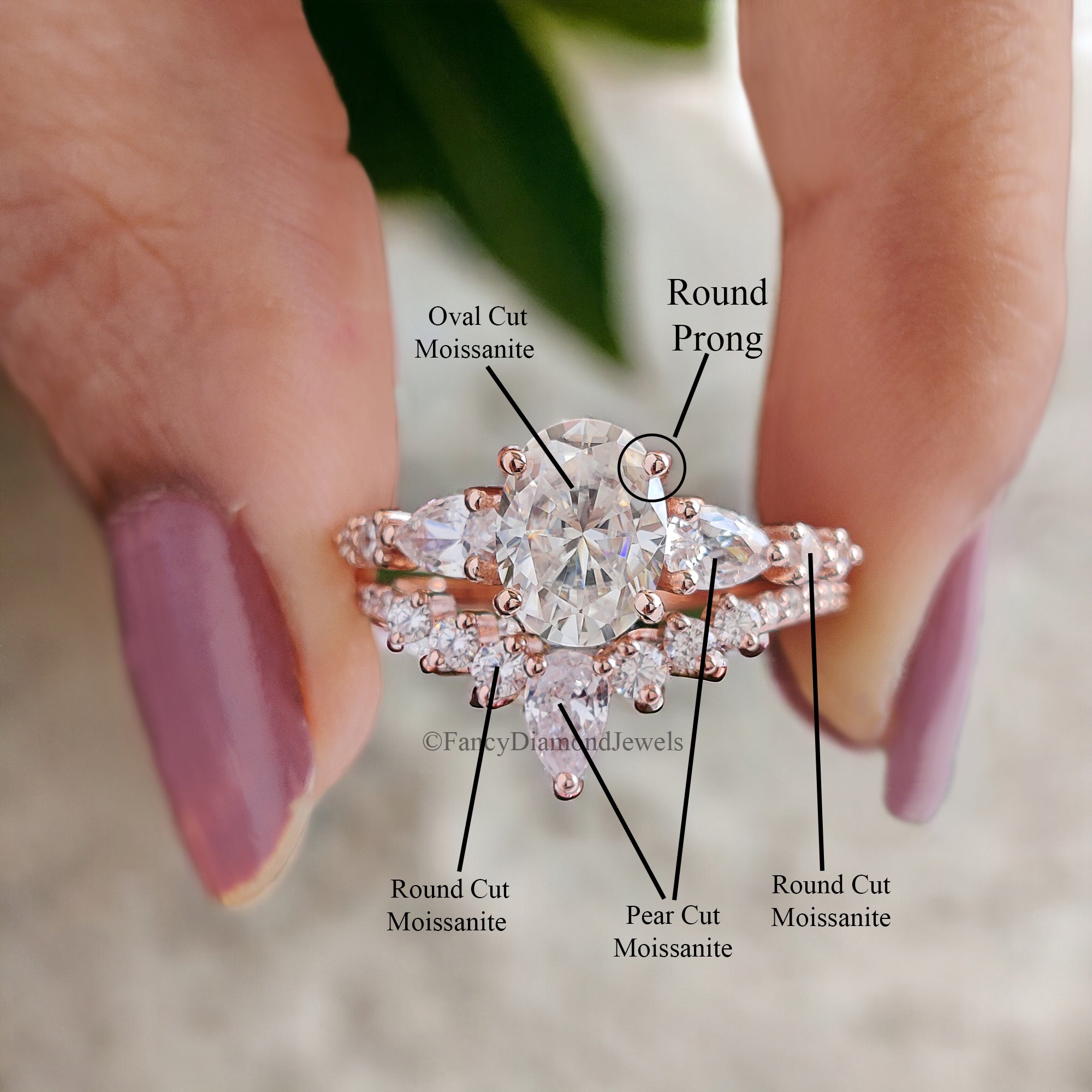 Oval Moissanite Engagement Ring Set Stacking Ring 14K/18K Rose Gold Vintage Unique Pear Diamond Cluster Ring Women Wedding Bridal Ring FD49