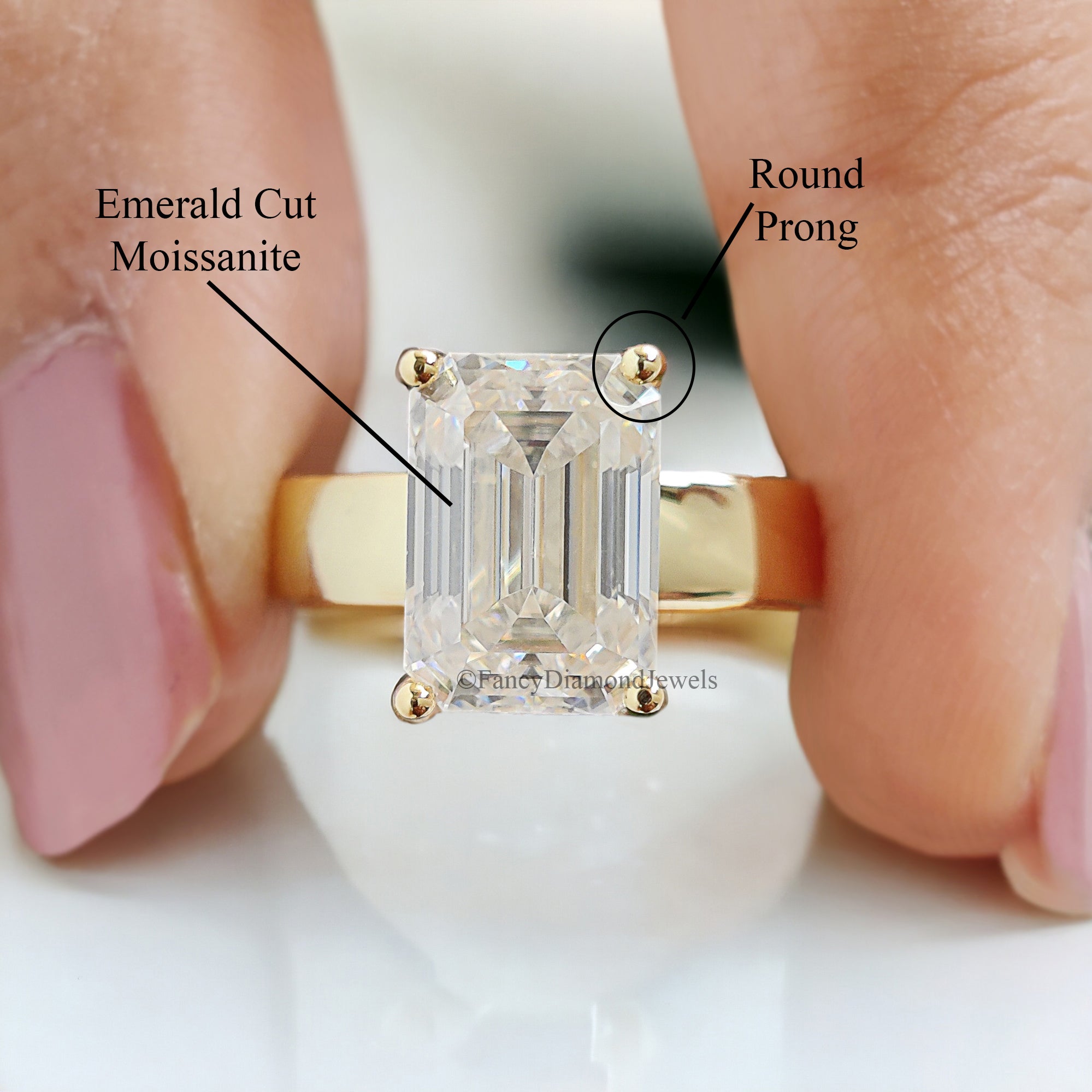 3.00 CT Emerald Cut Moissanite Engagement Wedding Ring Emerald Wide Band Emerald Hidden Halo Ring Stack Ring Anniversary Ring For Her FD226