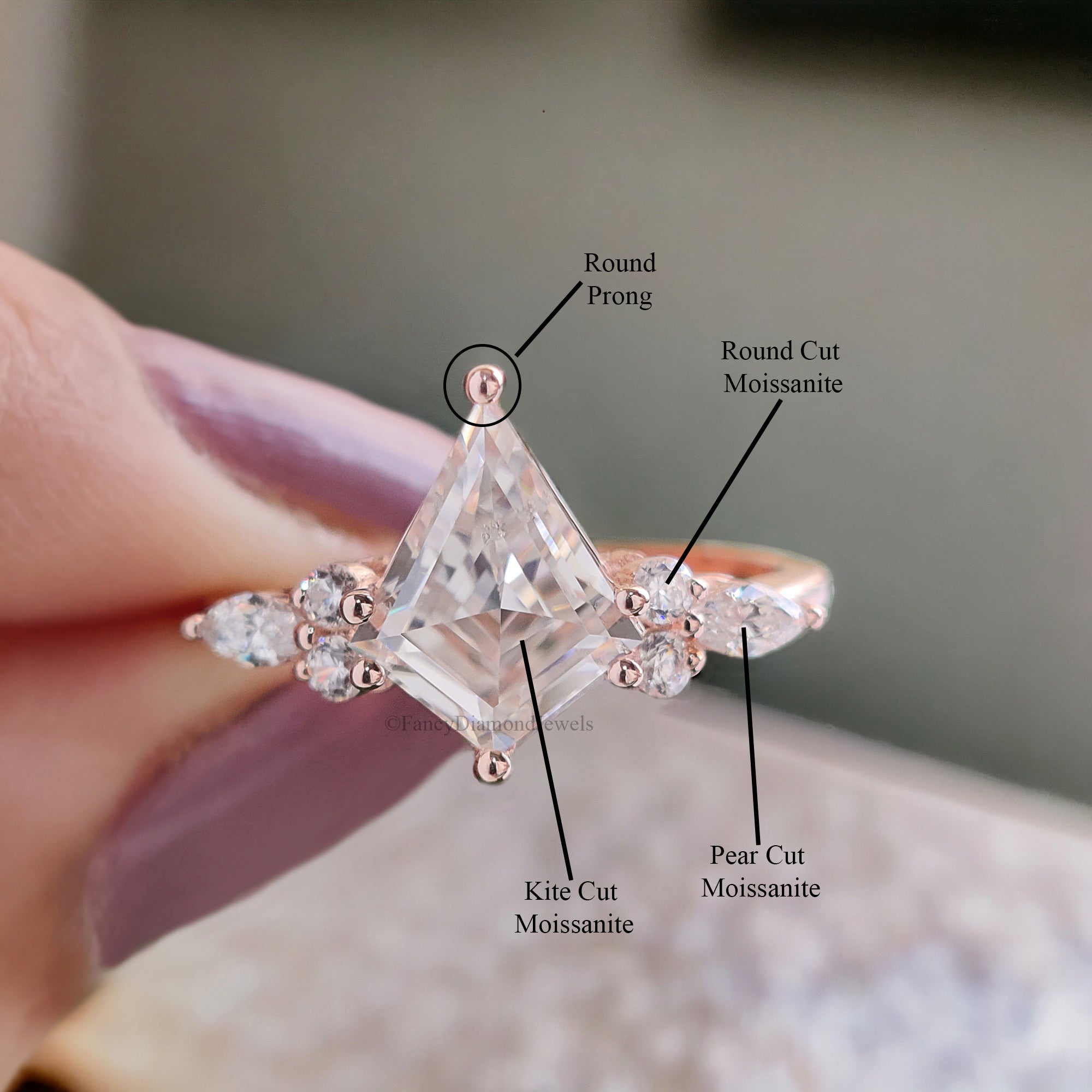 Kite Shaped Moissanite Engagement Ring Vintage Unique Cluster Rose Gold Engagement Ring Marquise Diamond Ring Wedding Promise Ring FD112