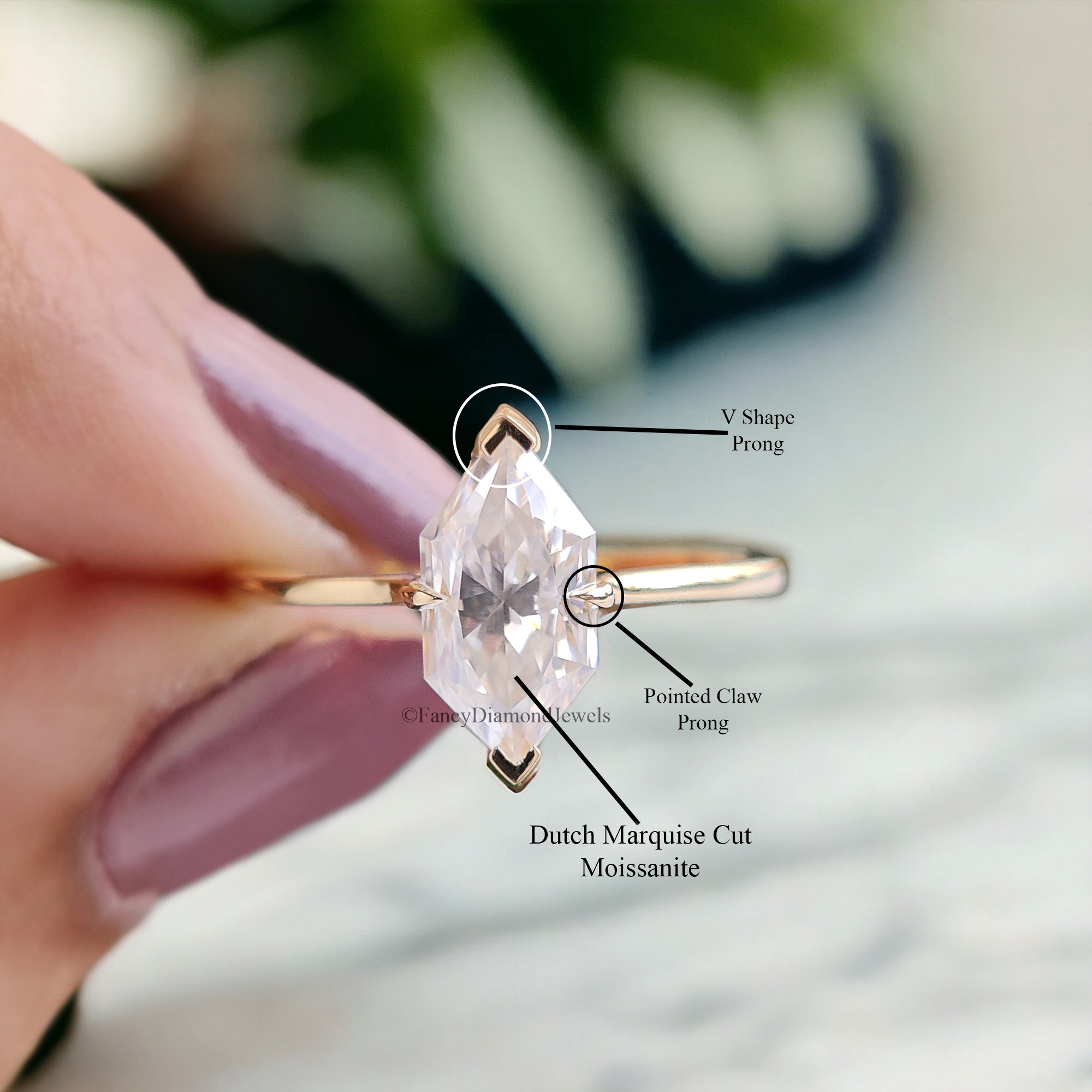 1.20 CT Dutch Marquise Cut Colorless Moissanite Ring Marquise Solitaire Engagement Ring 14K Solid Gold V Prong Set Ring For Beloved FD110