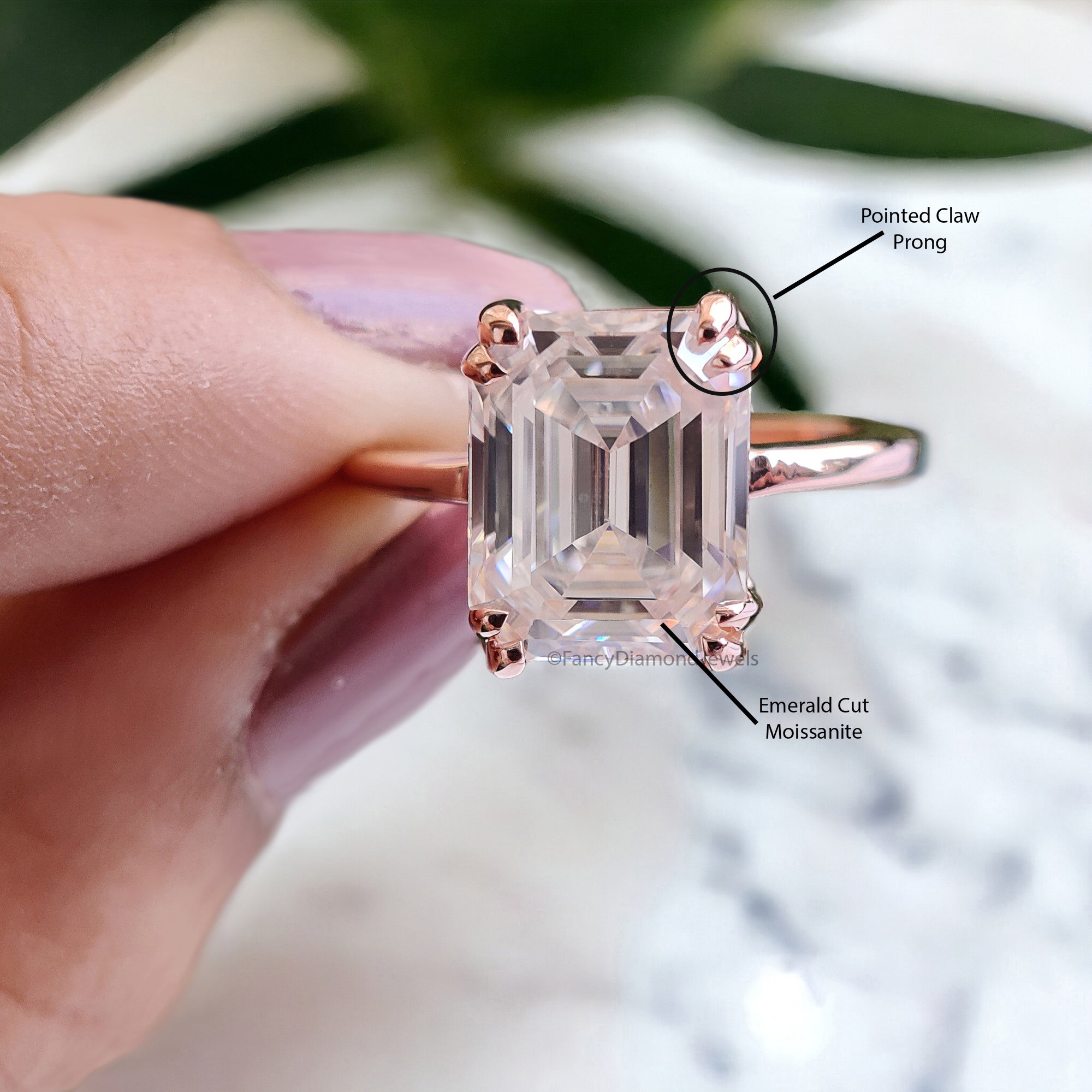 3.70 CT Emerald Shape Engagement Ring in Solid Rose 10K/14k/18k Gold Emerald Cut Solitaire Engagement Ring Brilliant Moissanite Ring FD31