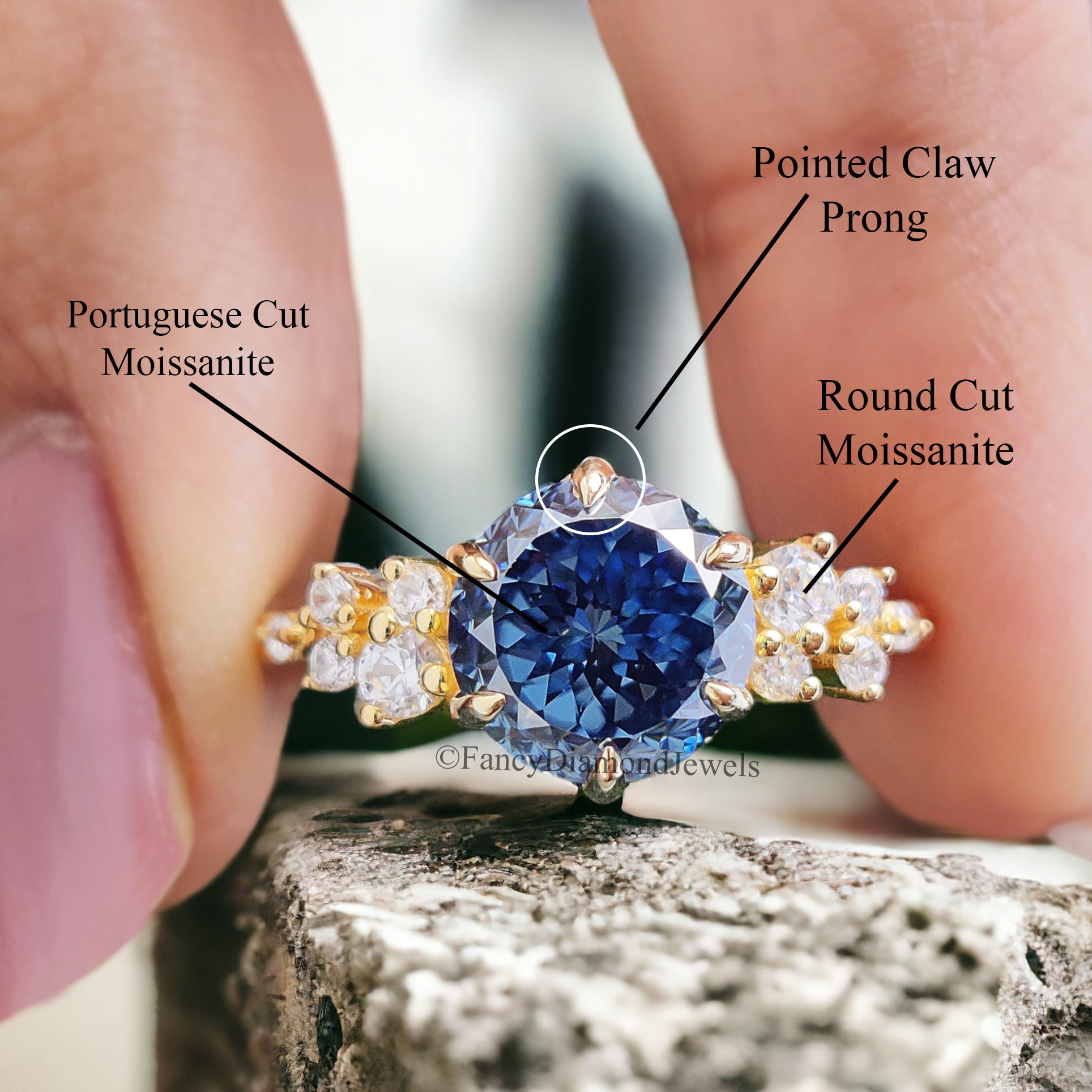 Antique 2.00 CT Portuguese Cut Royal Blue Moissanite Engagement Ring Cluster Wedding Ring Anniversary Gift Promise Ring Unique Ring FD249