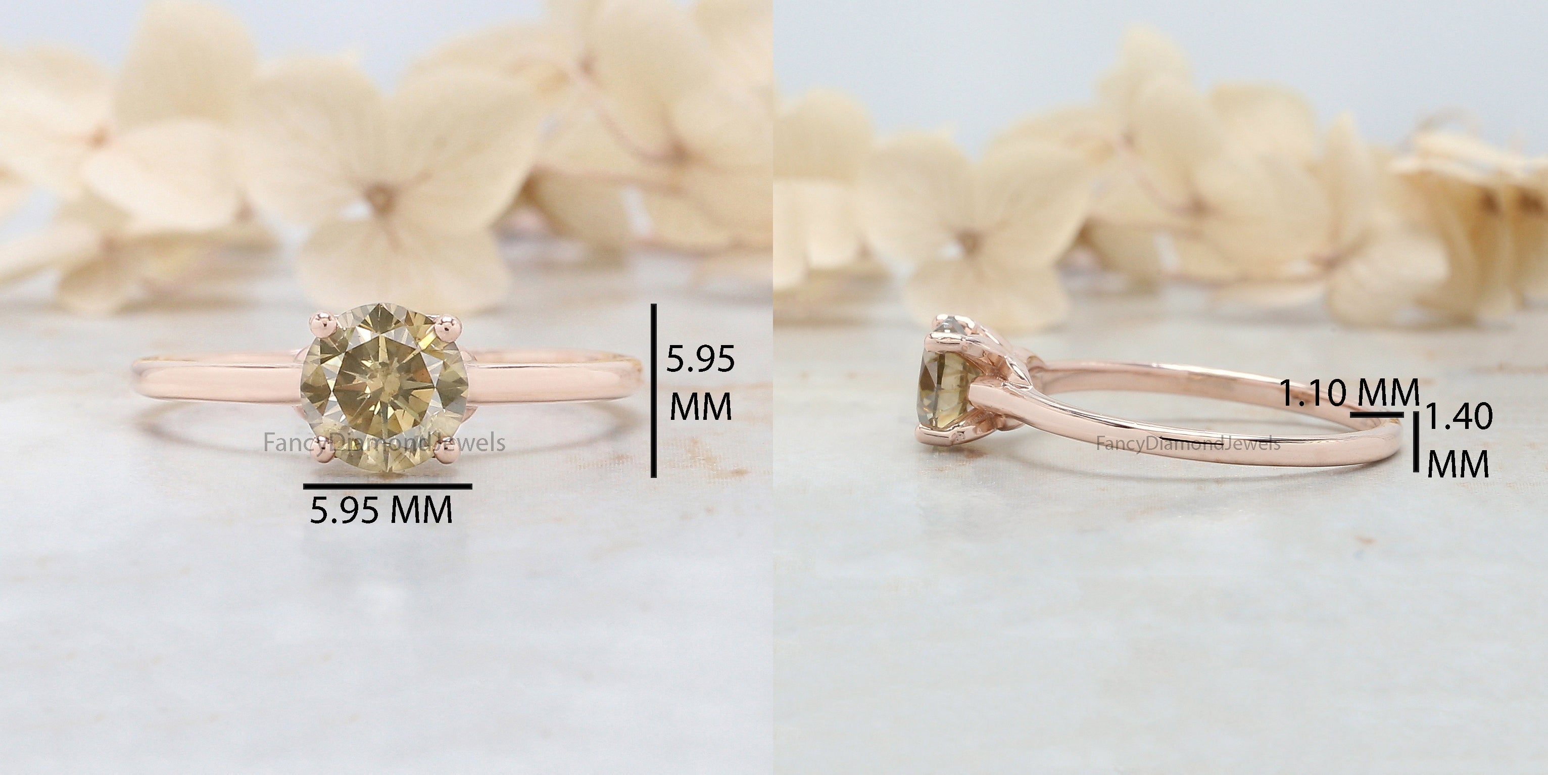 Round Cut Yellow Color Diamond Ring 0.88 Ct 6.00 MM Round Shape Diamond Ring 14K Solid Rose Gold Silver Engagement Ring Gift For Her QL3061