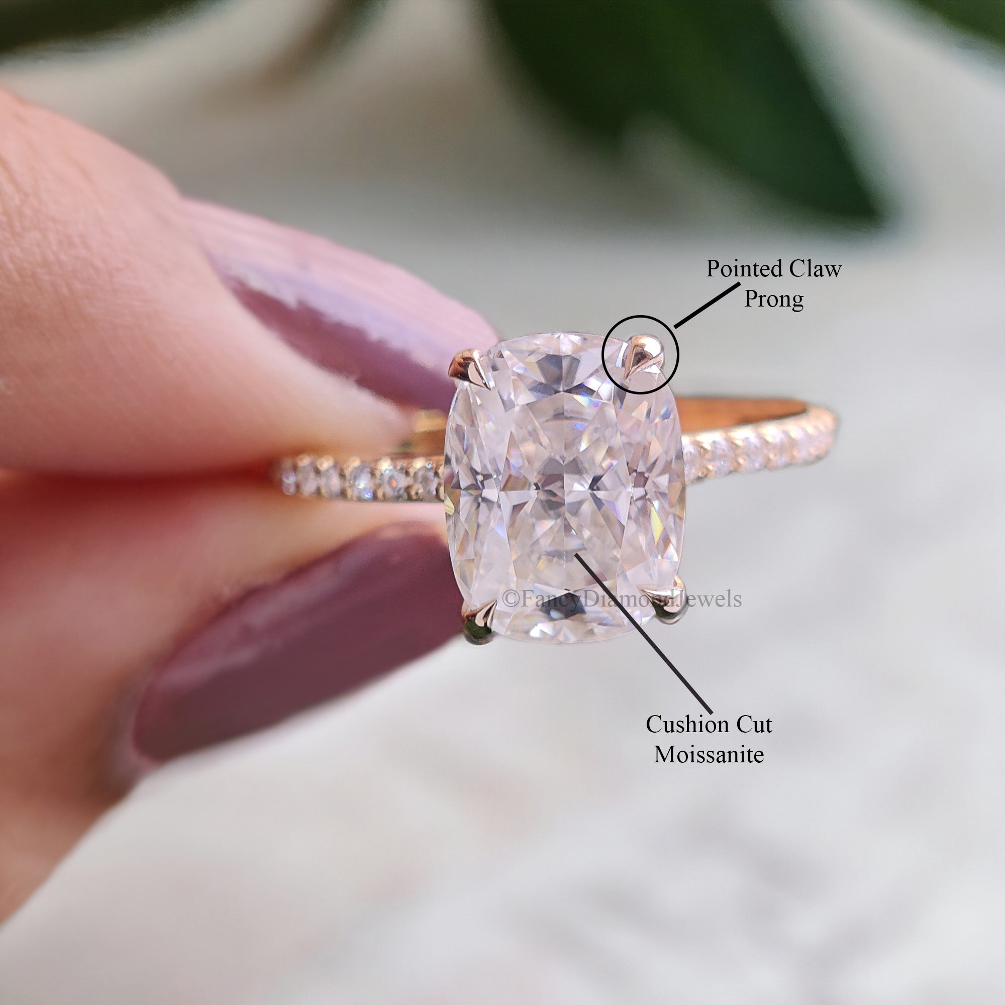 2.30 CT Cushion Ice Crushed Colorless Moissanite Engagement Ring Hidden Halo Ring Claw Prongs Solid White Gold Ring Wedding Ring Set FD116