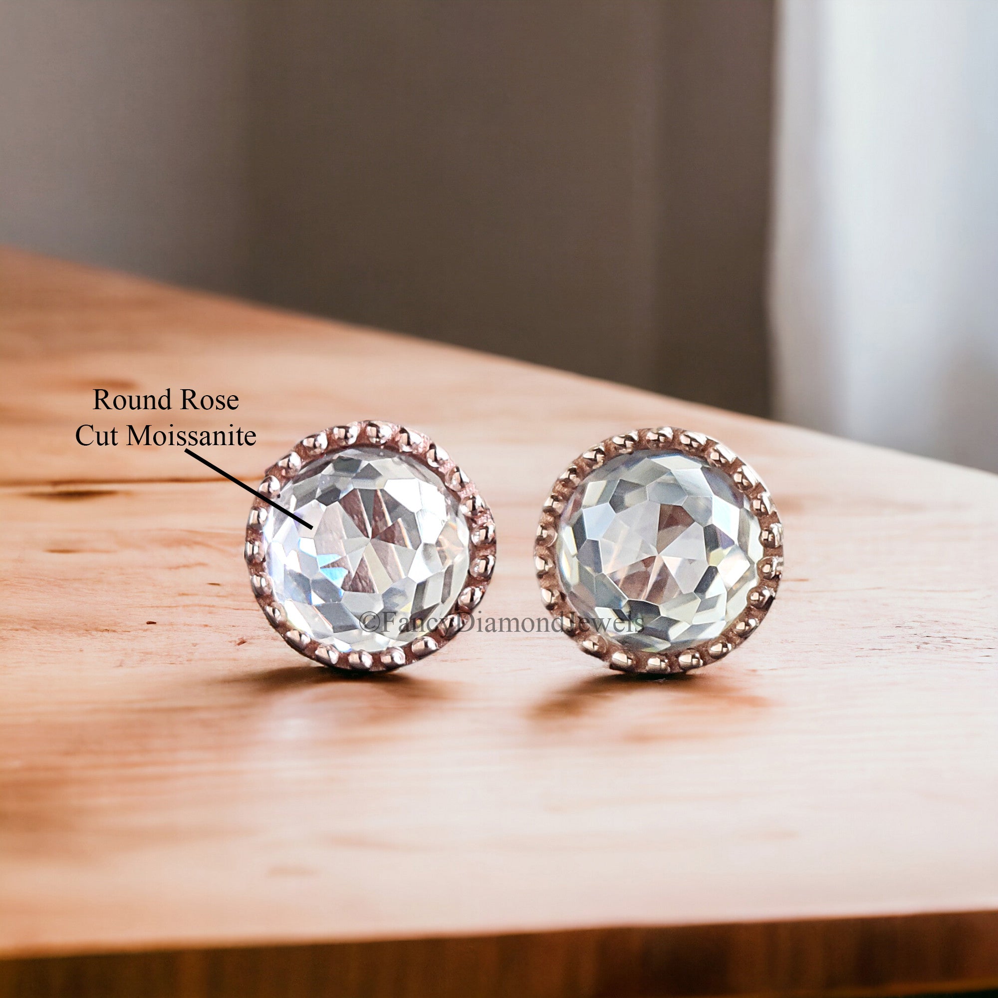 Vintage Style 4.00 TW Round Rose Cut Moissanite Stud Earrings Milgrain Screw Back Earrings Wedding Earrings Round Earring For Women FD237