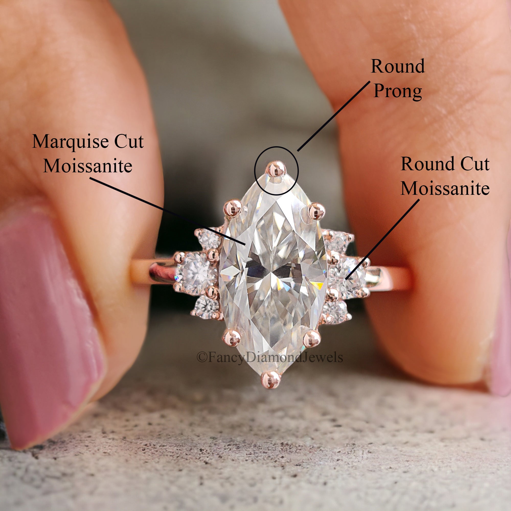 1.75 Carat Marquise Shape Colorless Engagement Ring With Side Accent Stones Wedding Ring Anniversary Ring 14K Solid Rose Gold Ring FD245