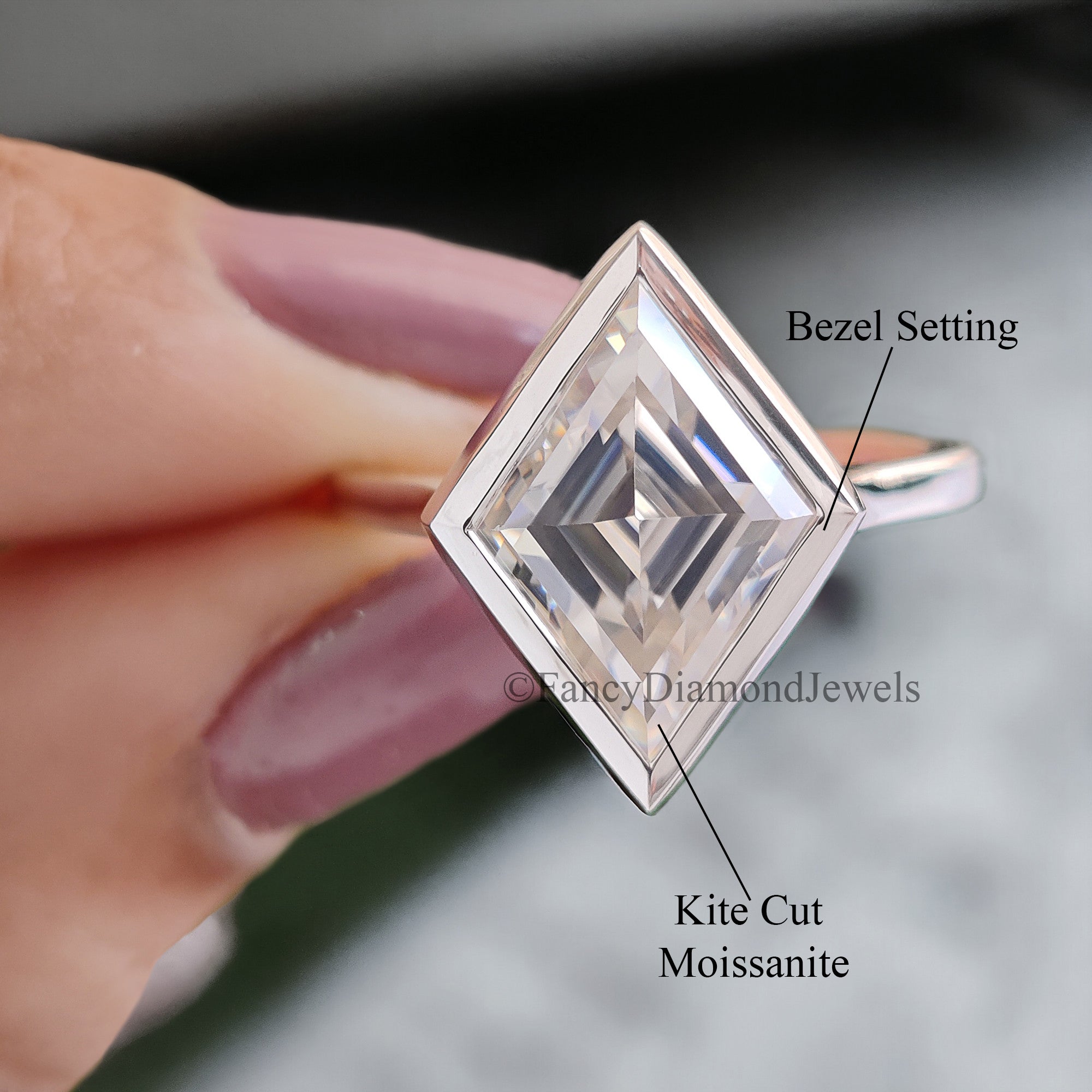 Antique 2.80 CT Lozenge Cut Near Colorless Moissanite Ring Bezel Set Solitaire Engagement Ring Unique Wedding Ring Anniversary Gift FD56