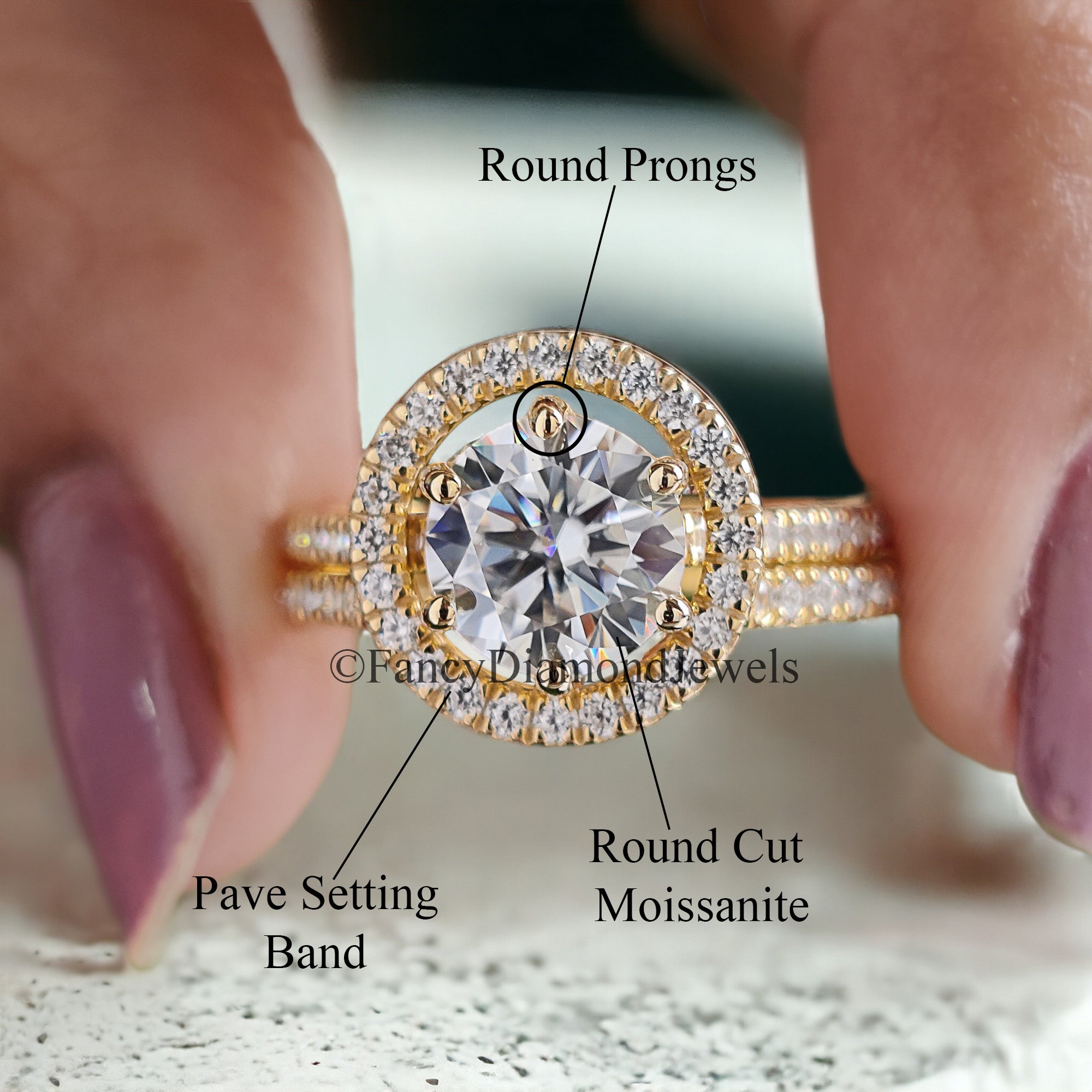 Round Cut Moissanite Diamond Wedding Bridal Ring Set Halo Engagement Ring Guard Wrap Edwardian Ring Set Enhancer Guard Ring For Woman FD73