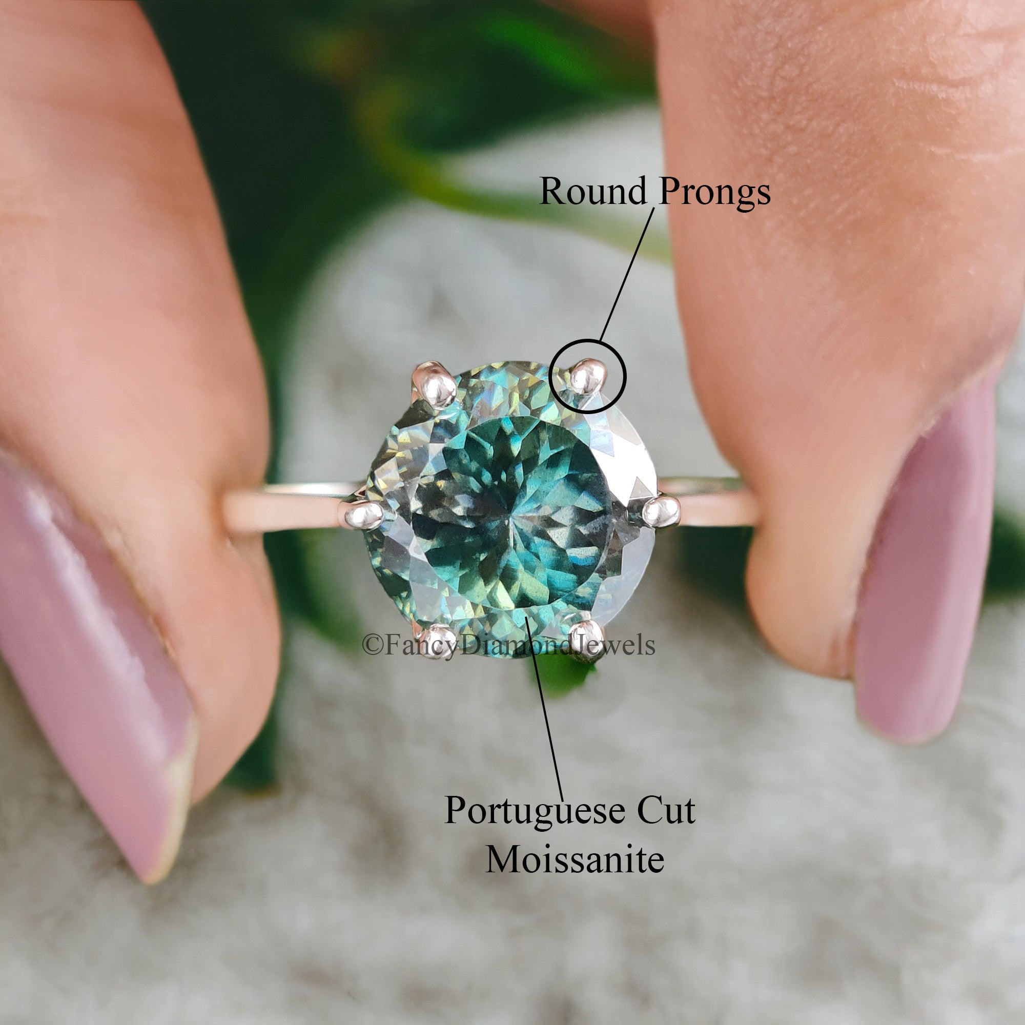 Classic 2.70 CT Portuguese Cut Cyan Blue Moissanite Engagement Ring Solitaire Ring Cathedral Wedding Ring Anniversary Gift For Her FD67