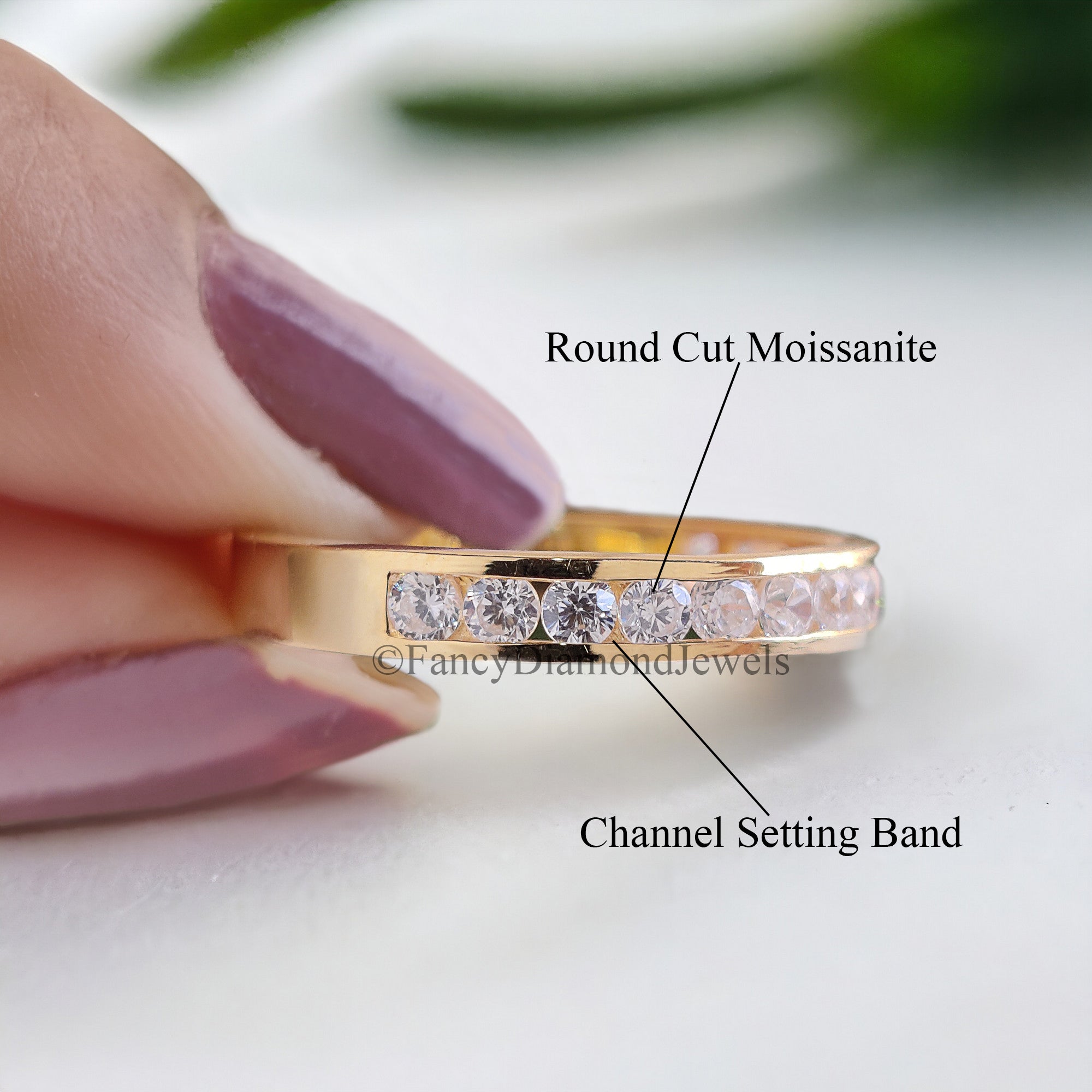 Stunning Round Cut Moissanite Wedding Band In Channel Setting Half Eternity Style Wedding Band Anniversary Gift for Her Bridal Band FD46