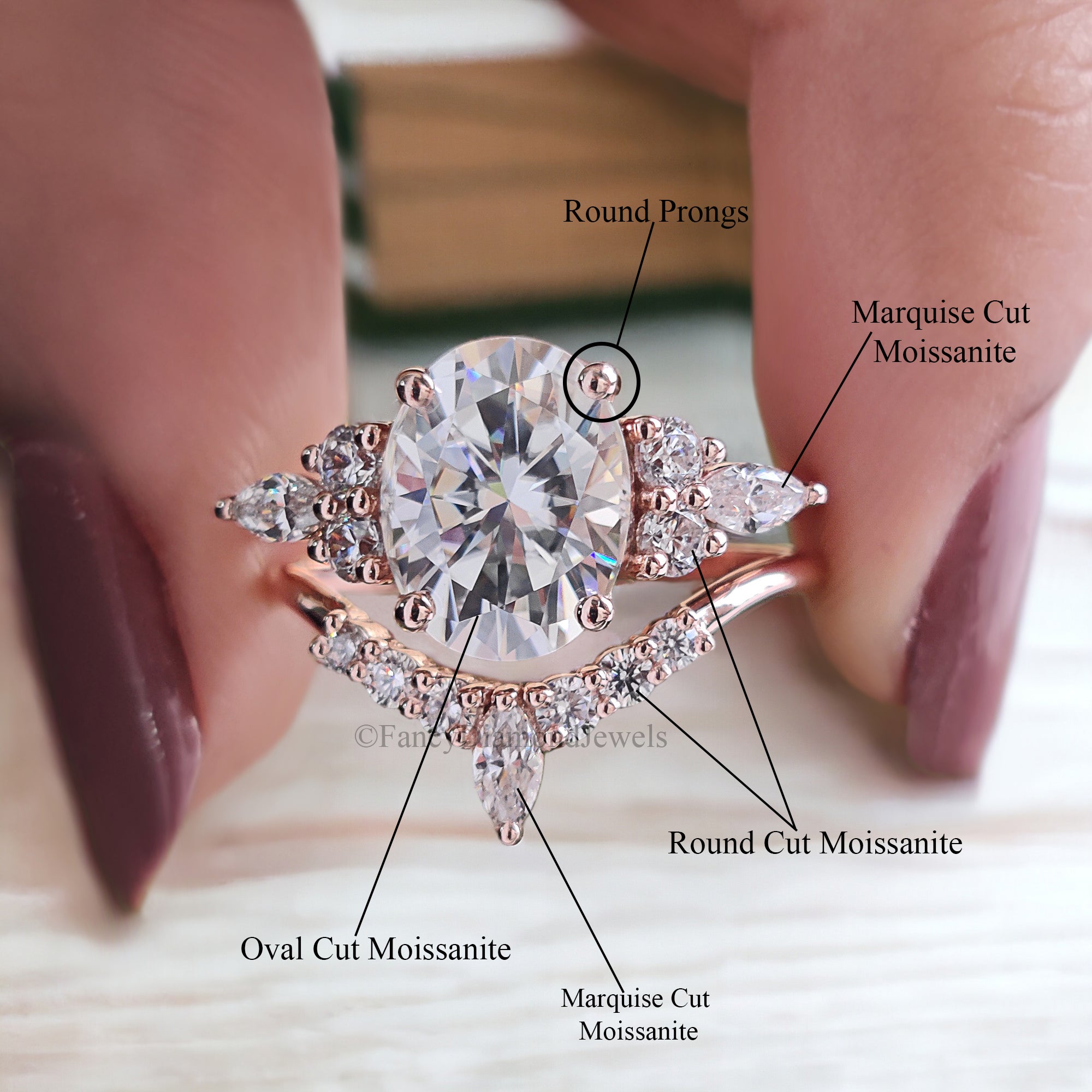 Oval Moissanite engagement ring set vintage unique rose gold engagement ring women Marquise Cluster ring wedding Bridal Promise ring FD119