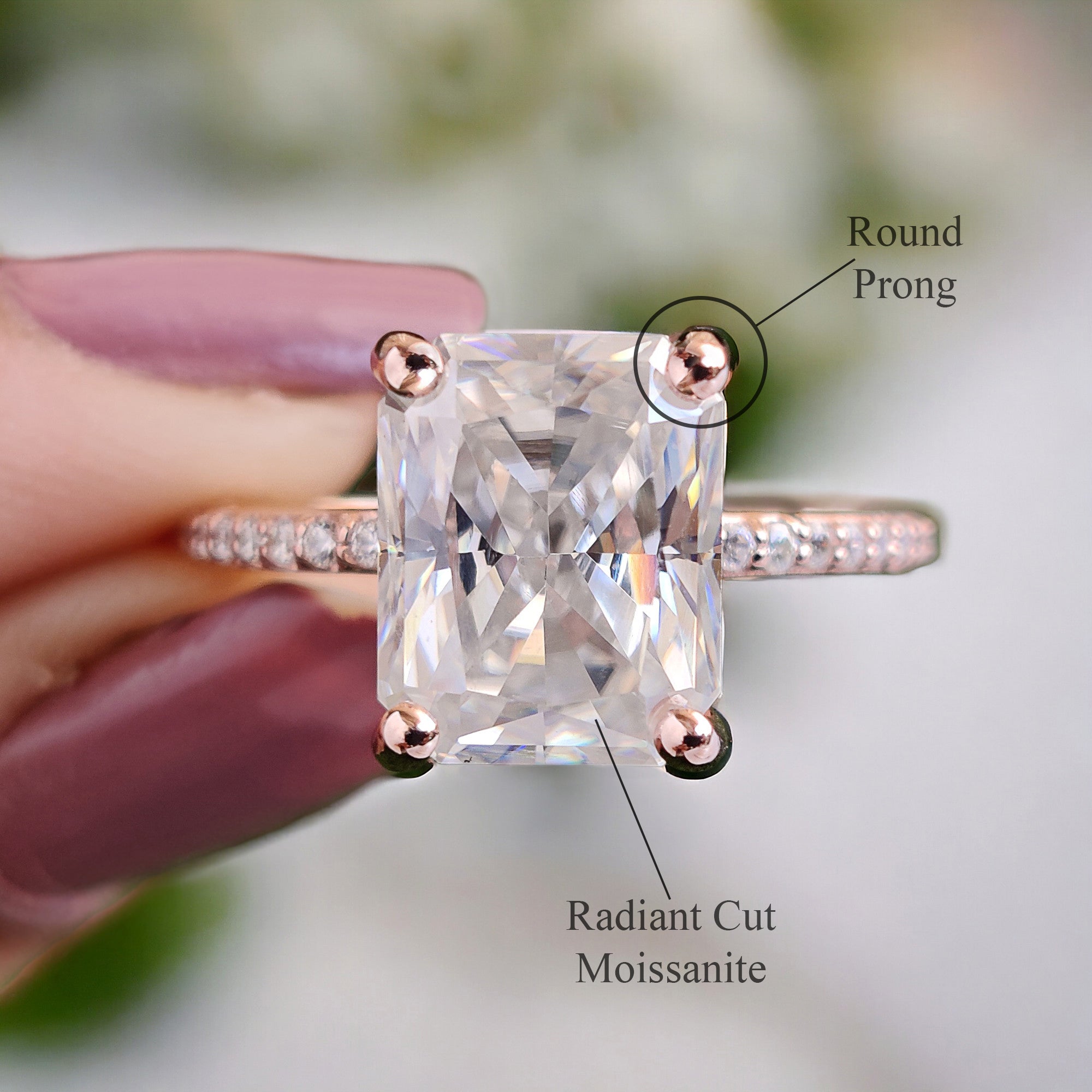 Radiant Cut Colorless Moissanite 3.90 TW Pave Setting Engagement Ring Wedding Ring 14K White Gold Moissanite Engagement Ring Bridal Set FD30