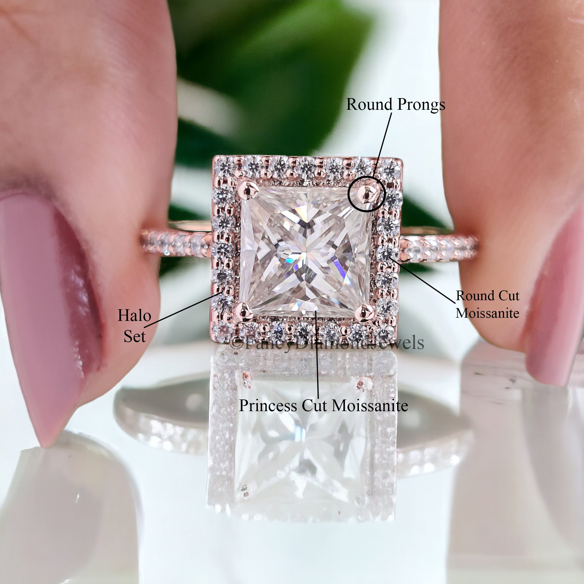 1.70 CT Princess And Round Cut Colorless Moissanite Halo Engagement Ring Prong Set Wedding Ring Cathedral Ring Anniversary Gift Ring FD103