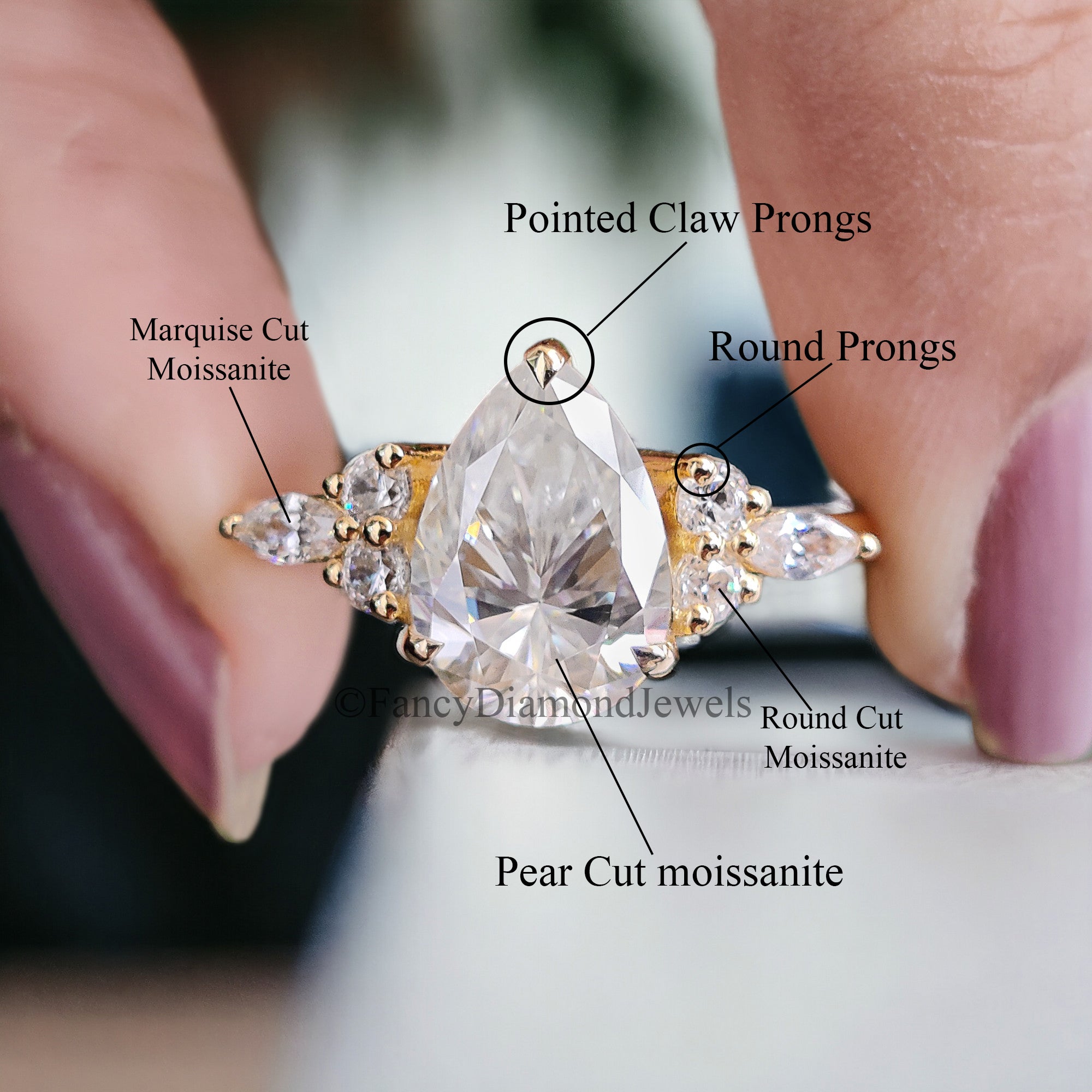 Tear Drop Wedding Ring Moissanite Engagement Ring Pear Shape Art Deco Wedding Ring Plain Gold Ring For Women Promise Moissanite Ring FD54