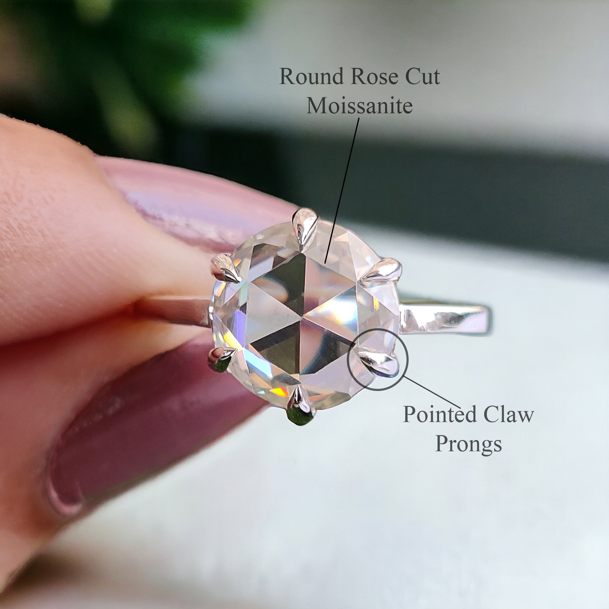 2.65 CT Round Rose Cut Colorless Moissanite Pointed Prong Simple Solitaire Engagement Ring Wedding Ring Anniversary Ring Bridal Ring FD28