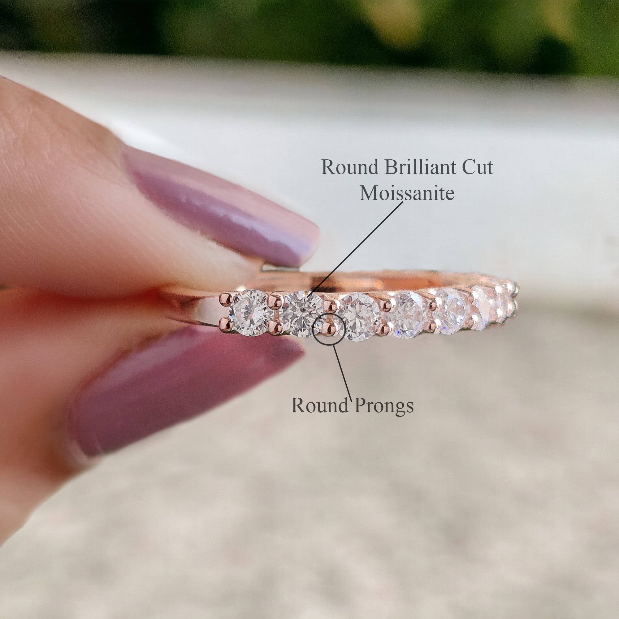 Round Brilliant Cut Colorless Moissanite Band 1.50/1.70/2.0/2.5 MM Full Eternity Wedding Band Anniversary Gift for Her Bridal Band FD35