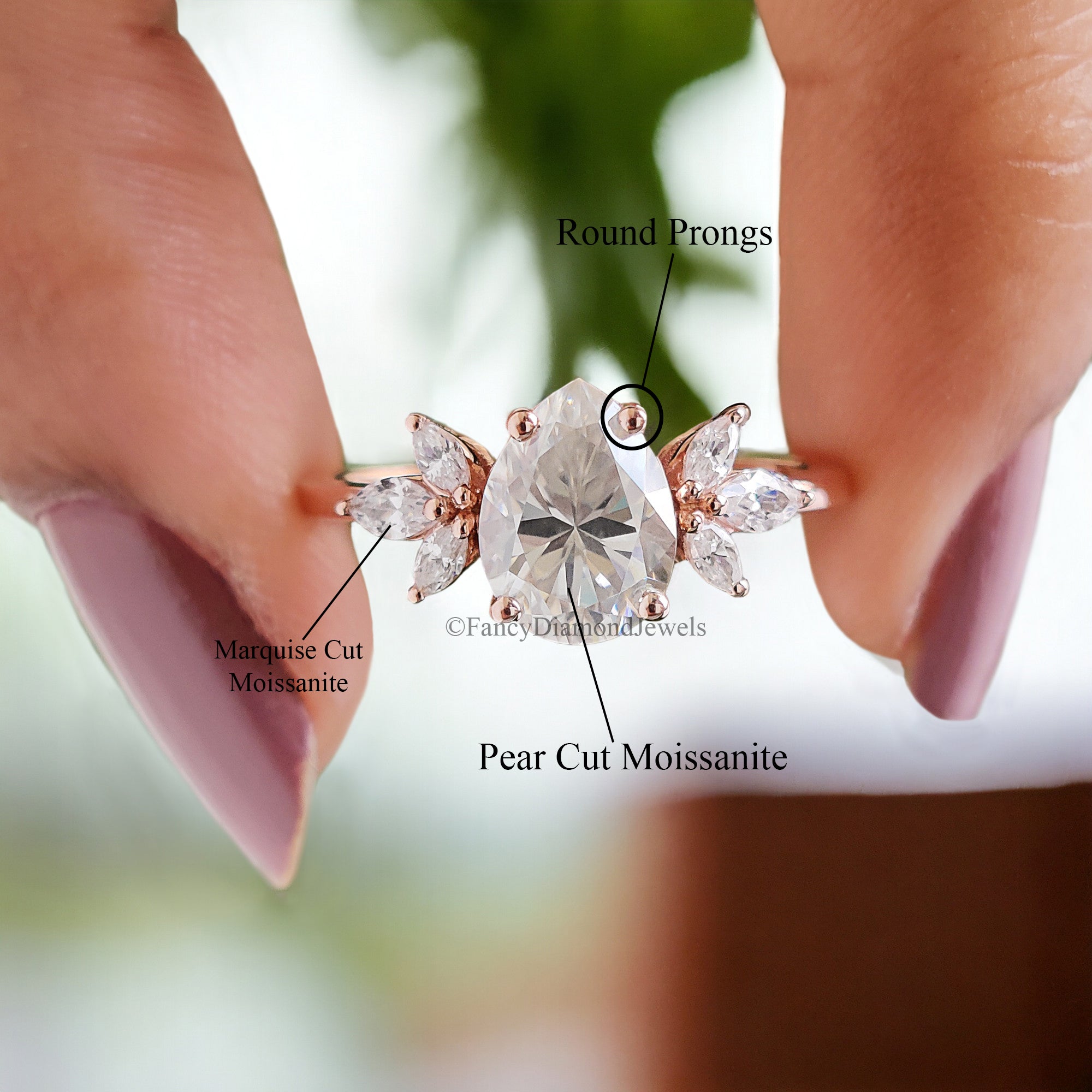 Pear shaped Moissanite engagement ring vintage Unique Marquise cut diamond Cluster engagement ring rose gold wedding gift for women FD107