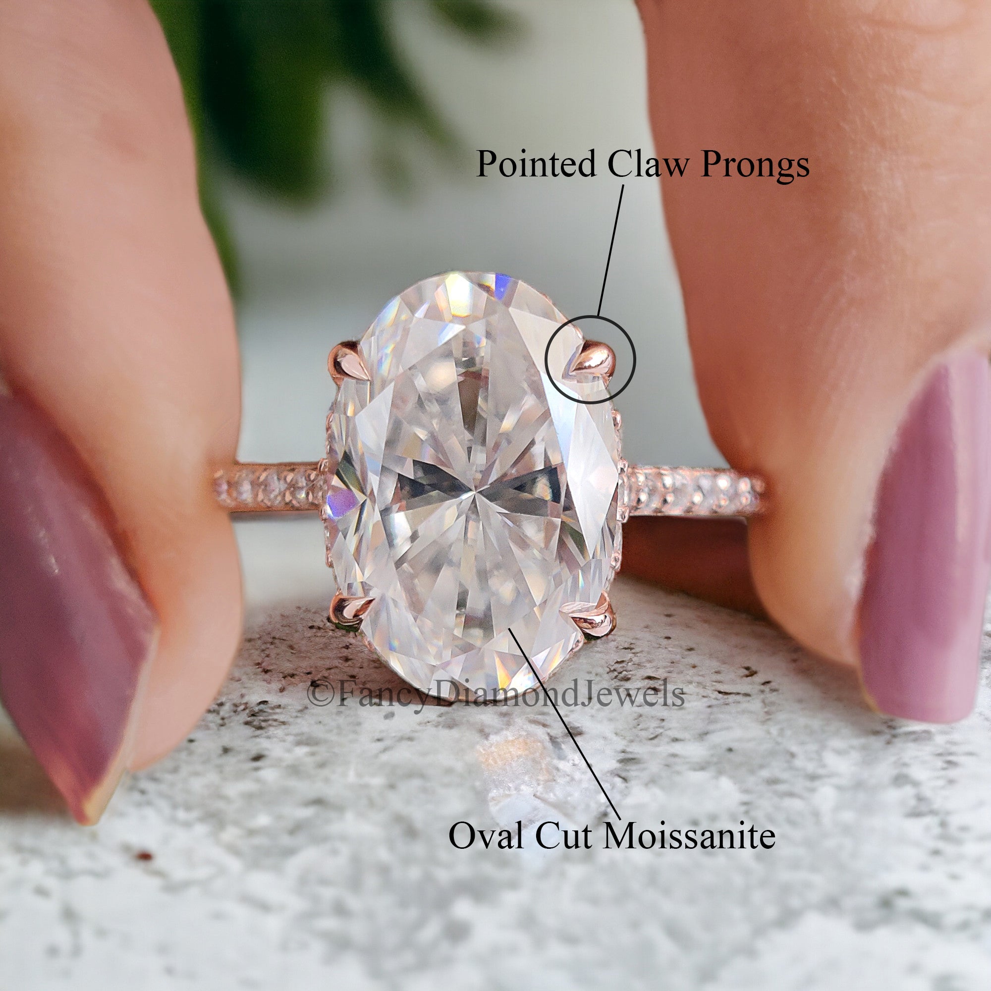 Oval Moissanite Engagement Ring 4.00 CT Oval Wedding Ring Hidden Halo Ring Ring for Women Propose Ring Cathedral Setting Anniversary FD53