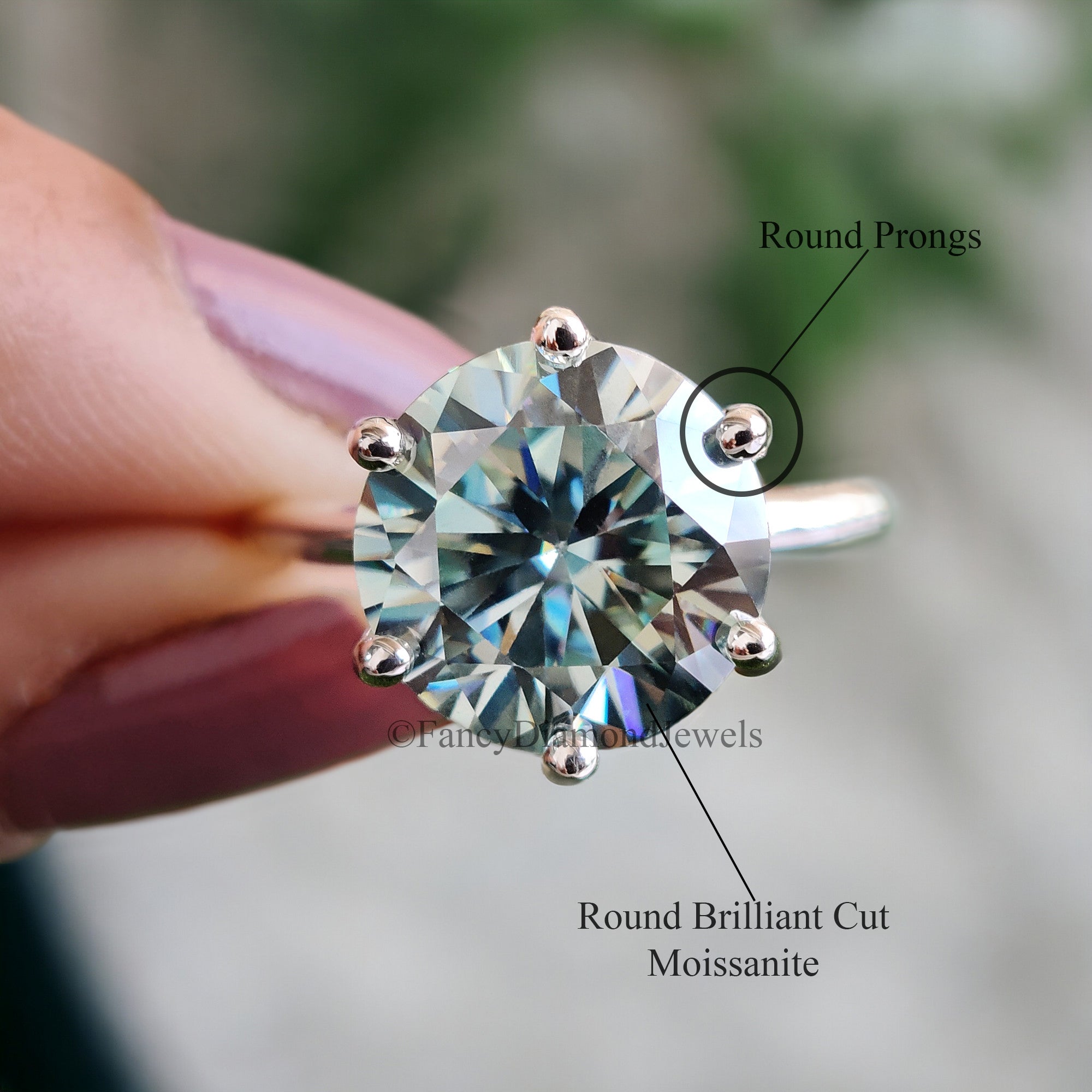 Classic 4.00 CT Round Brilliant Cut Cyan Blue Moissanite Engagement Ring 6 Prongs Solitaire Ring Wedding Ring Set Anniversary Gift Ring FD39