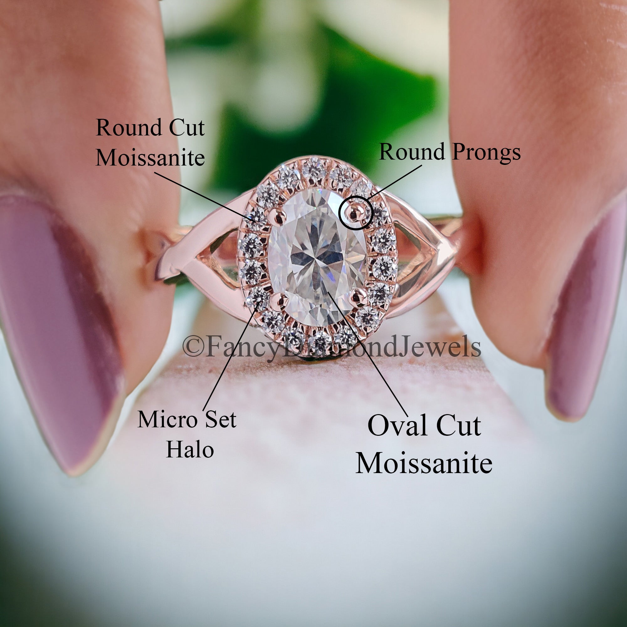 0.70 CT Oval Cut Moissanite Solitaire Ring 14K Rose Gold Engagement Ring Halo Setting Statement Ring Gift For Her Anniversary Ring FD96