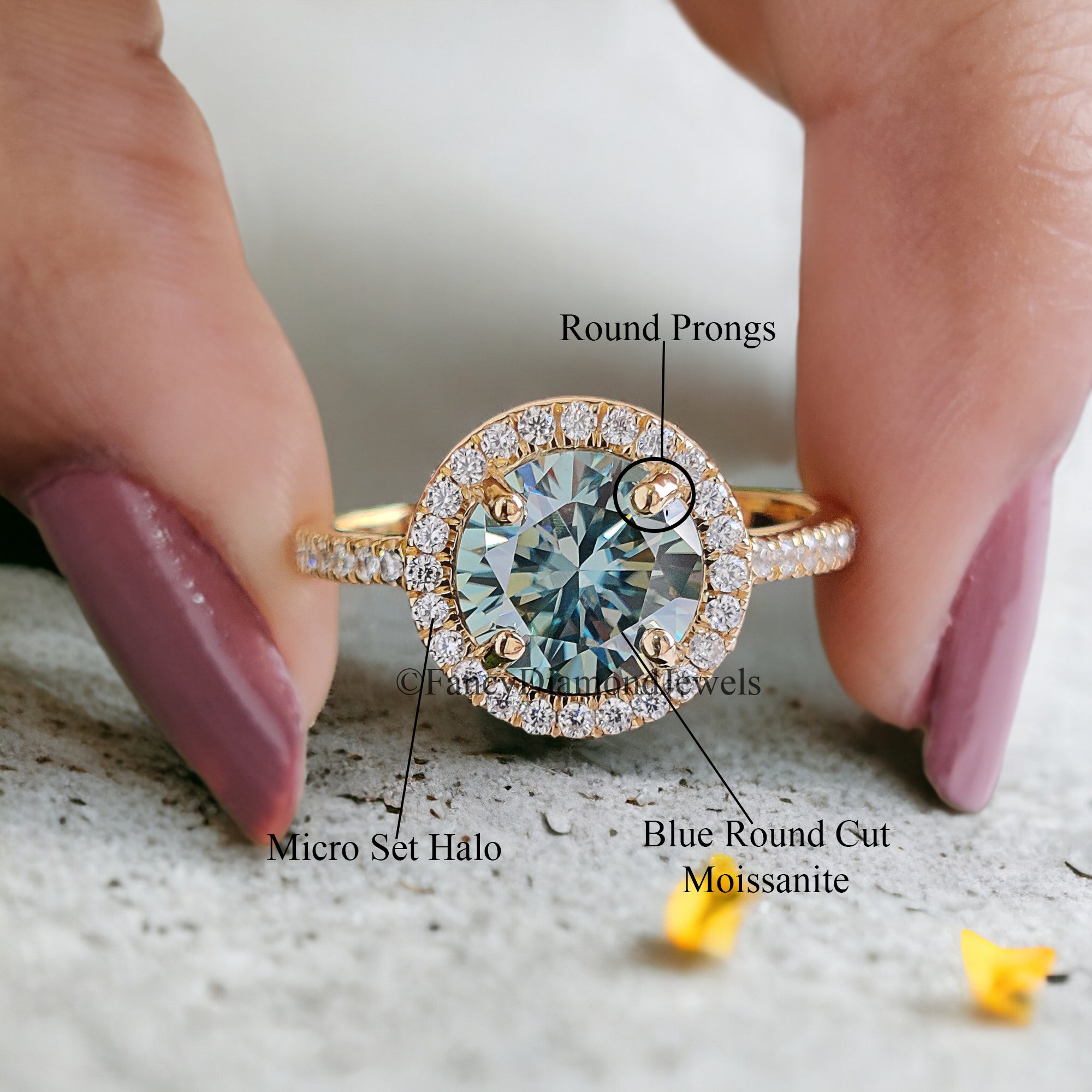 Halo Engagement Ring 1.70 CT Round Cyan Blue Moissanite Ring Wedding Ring Promise Ring Gift for Mother/Wife Ring for Women Unique Ring FD87