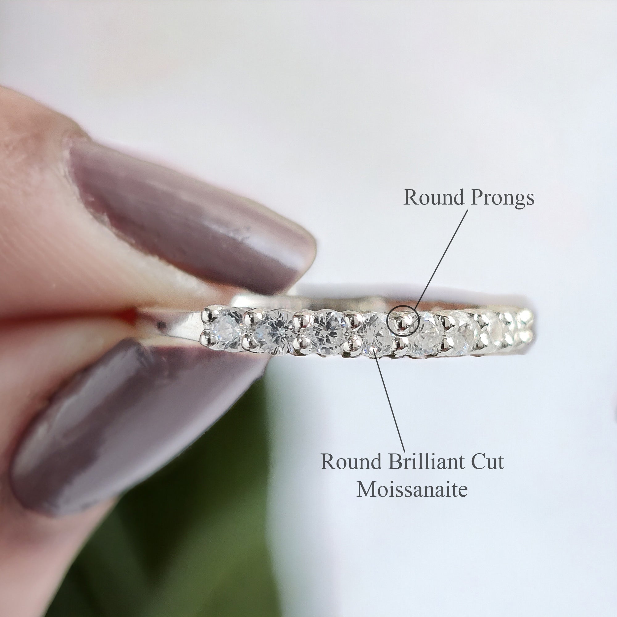 Round Brilliant Cut Colorless Moissanite Band 1.50/1.70/2.0 MM Eternity Wedding Band Half Eternity Anniversary Gift for Her Bridal Band FD21