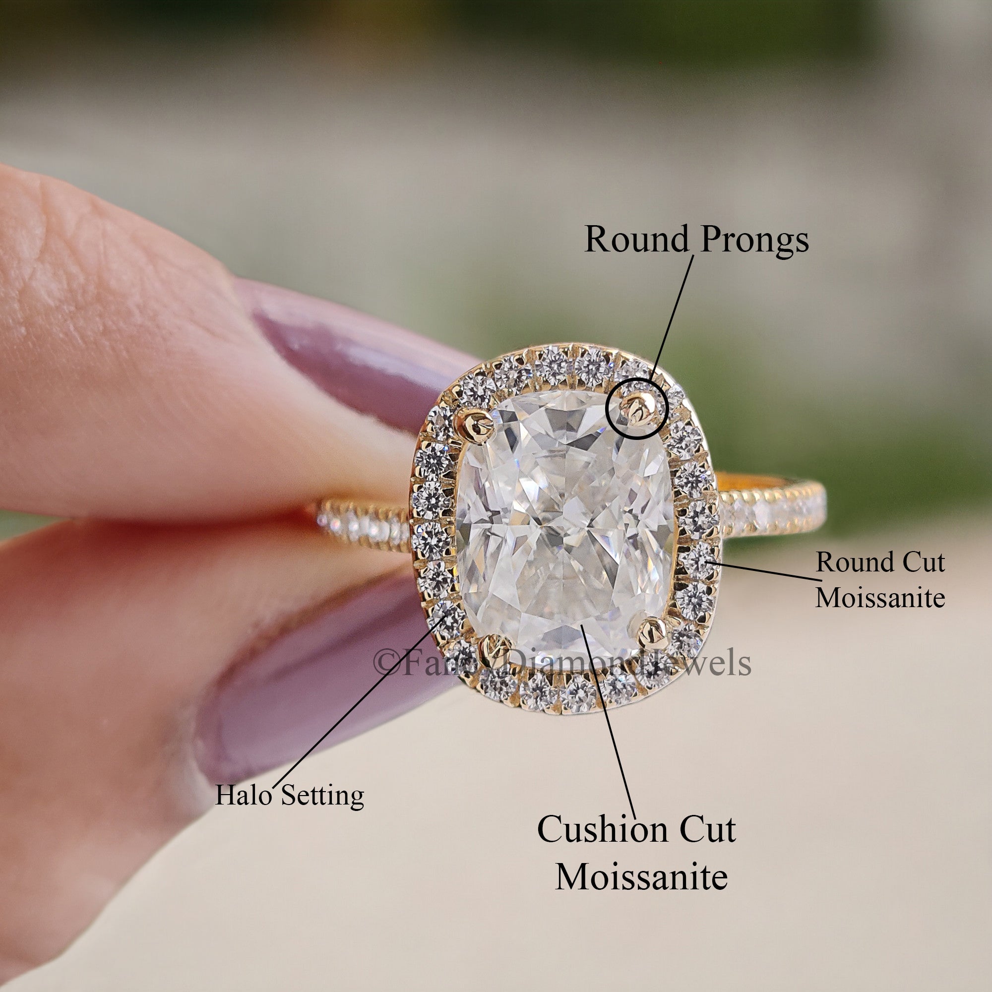 2.65 TCW Cushion and Round Cut Colorless Moissanite Halo Engagement Ring Micro Set Wedding Ring Cathedral Ring Anniversary Gift Ring FD83