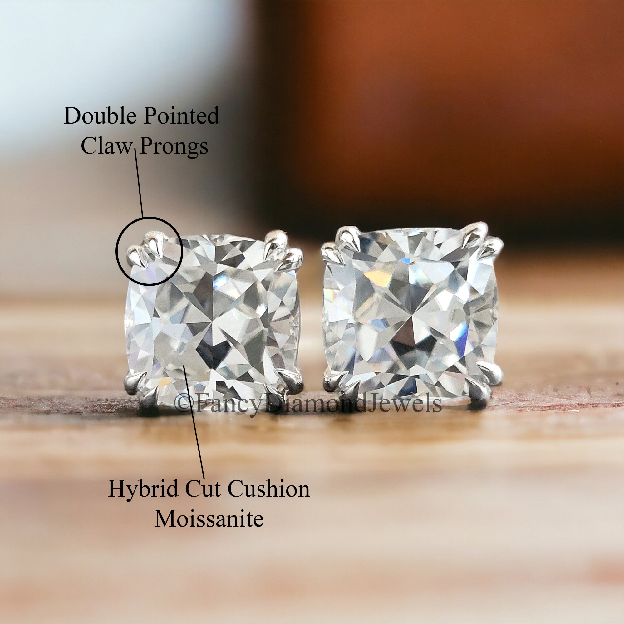 2.50 TW Cushion Hybrid Cut Moissanite Stud Earrings Double Claw Prongs Moissanite Wedding Earrings Screw Back Earrings Anniversary Gift FD57