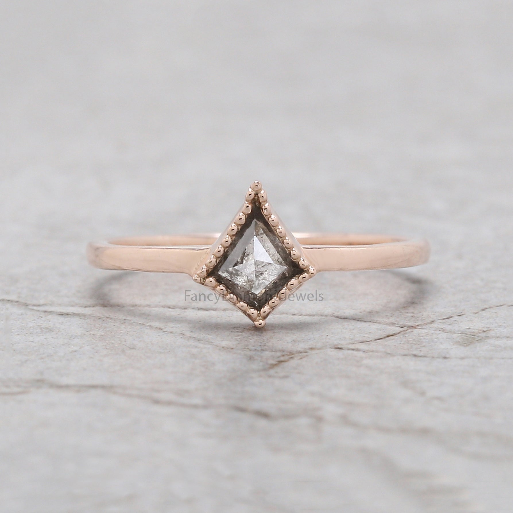 Kite Salt And Pepper Diamond Ring 0.49 Ct 5.80 MM Kite Shape Diamond Ring 14K Solid Rose Gold Silver Engagement Ring Gift For Her QLB2475