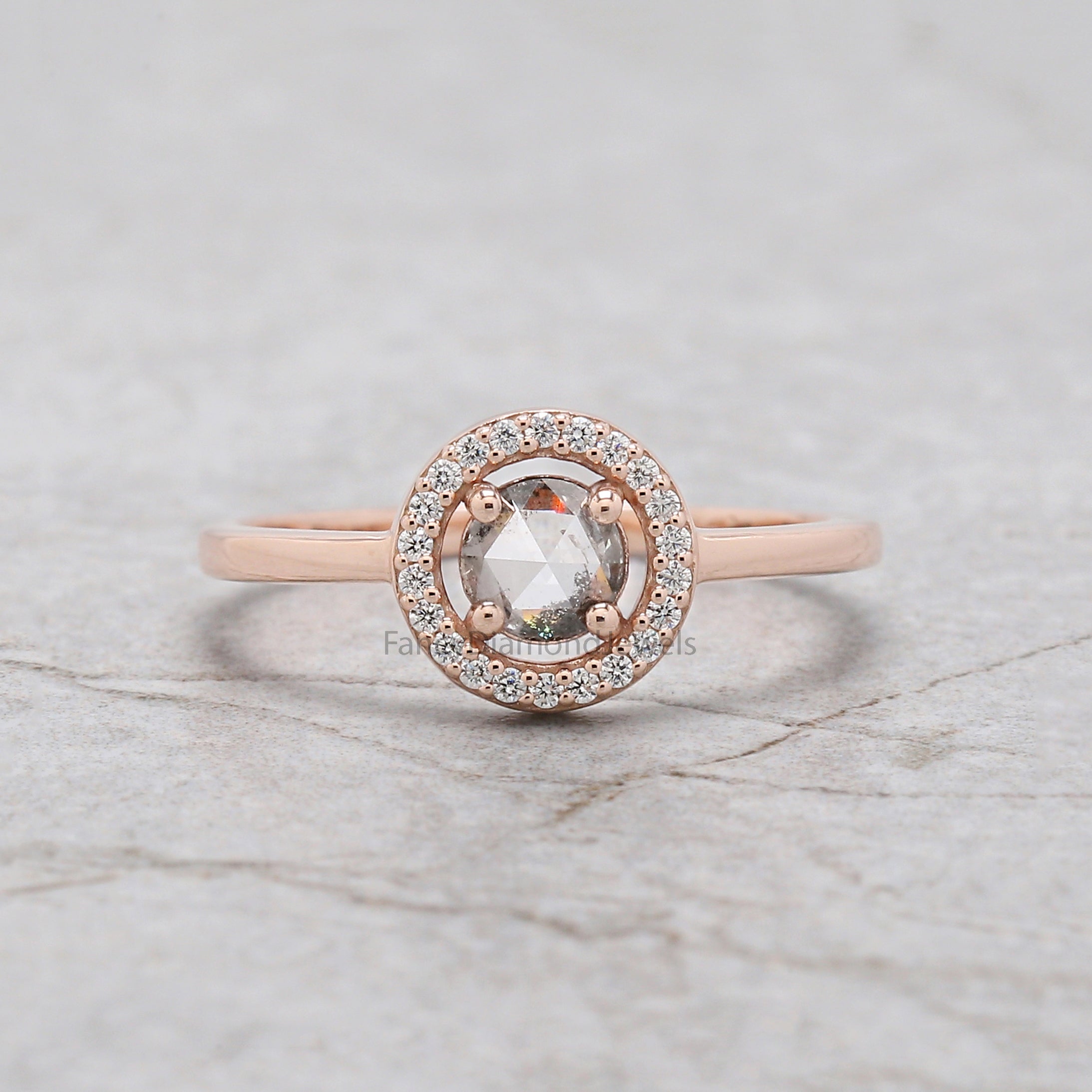 Round Rose Cut salt and pepper Diamond Ring, Salt and pepper Rose Cut Diamond Engagement Ring, Rose Cut Diamond Ring, Round Shape Ring KD1118
