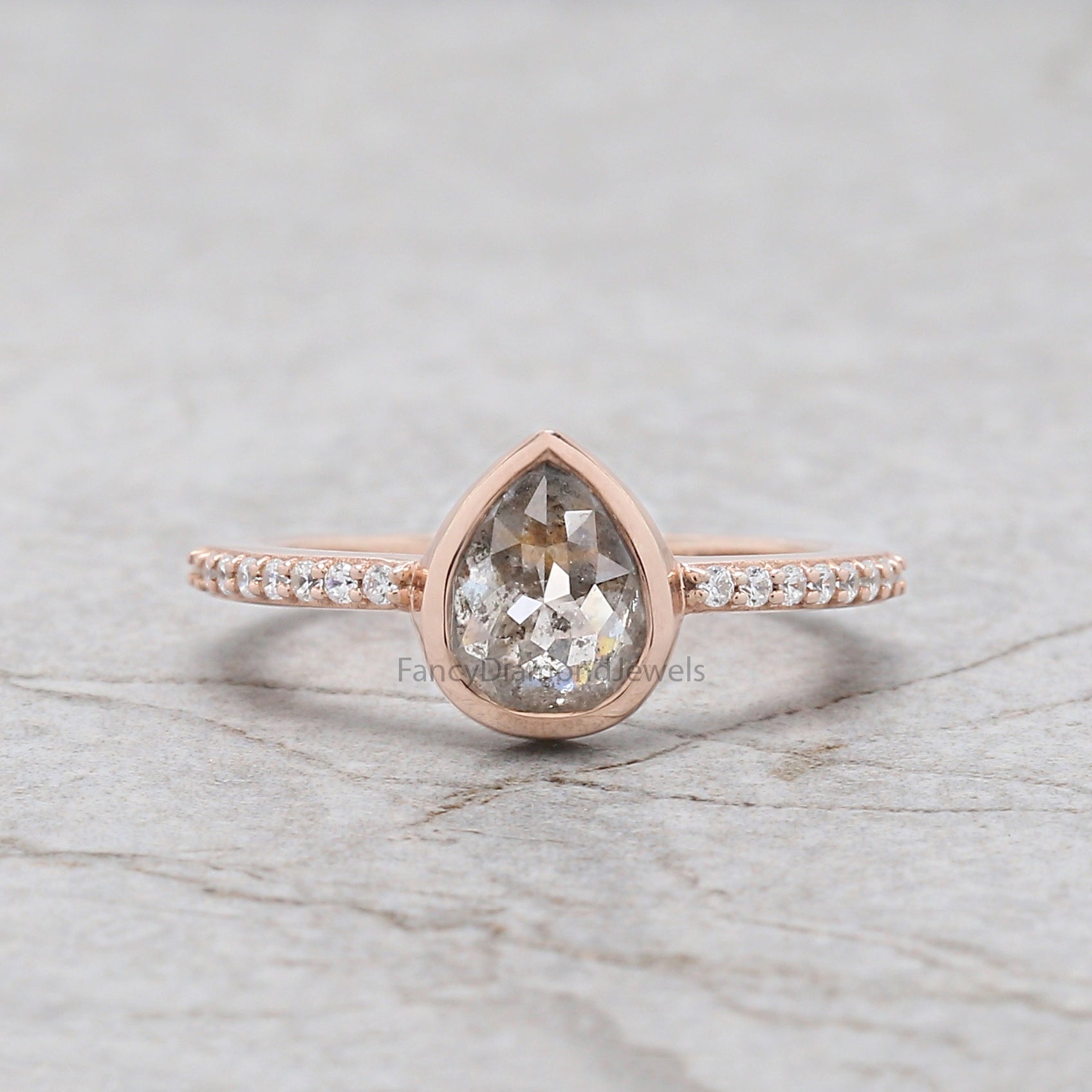 Pear Cut Salt And Pepper Diamond Ring 1.39 Ct 7.90 MM Pear Diamond Ring 14K Solid Rose Gold Silver Pear Engagement Ring Gift For Her QN9360