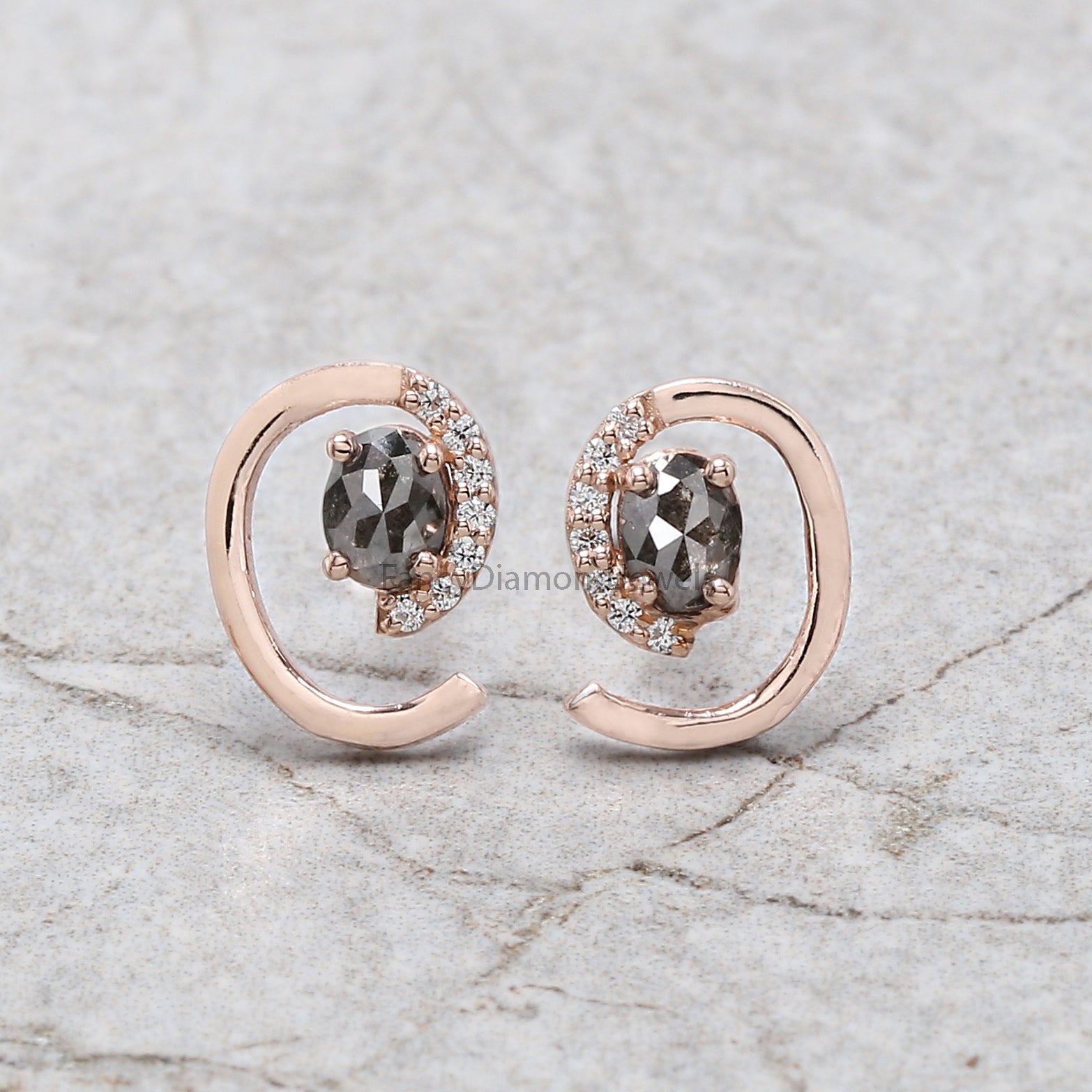 Oval Salt And Pepper Diamond Earring, Oval Shape Earring, Prong Earring, Engagement Earring, Earlobe Earrings, Earrings Jewelry KDN2293