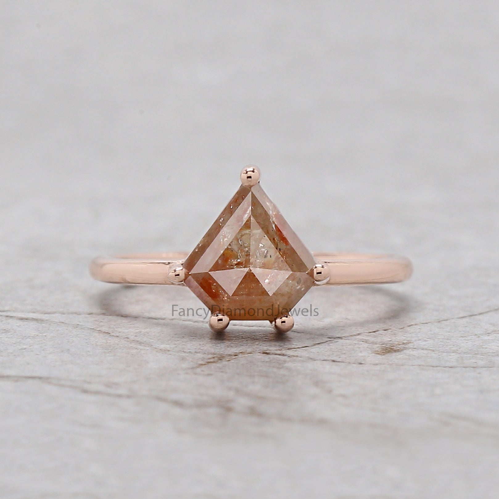 Shield Cut Brown Color Diamond Ring 2.30 Ct 8.50 MM Shield Shape Diamond Ring 14K Solid Rose Gold Shield Engagement Ring Gift For Her KDN505