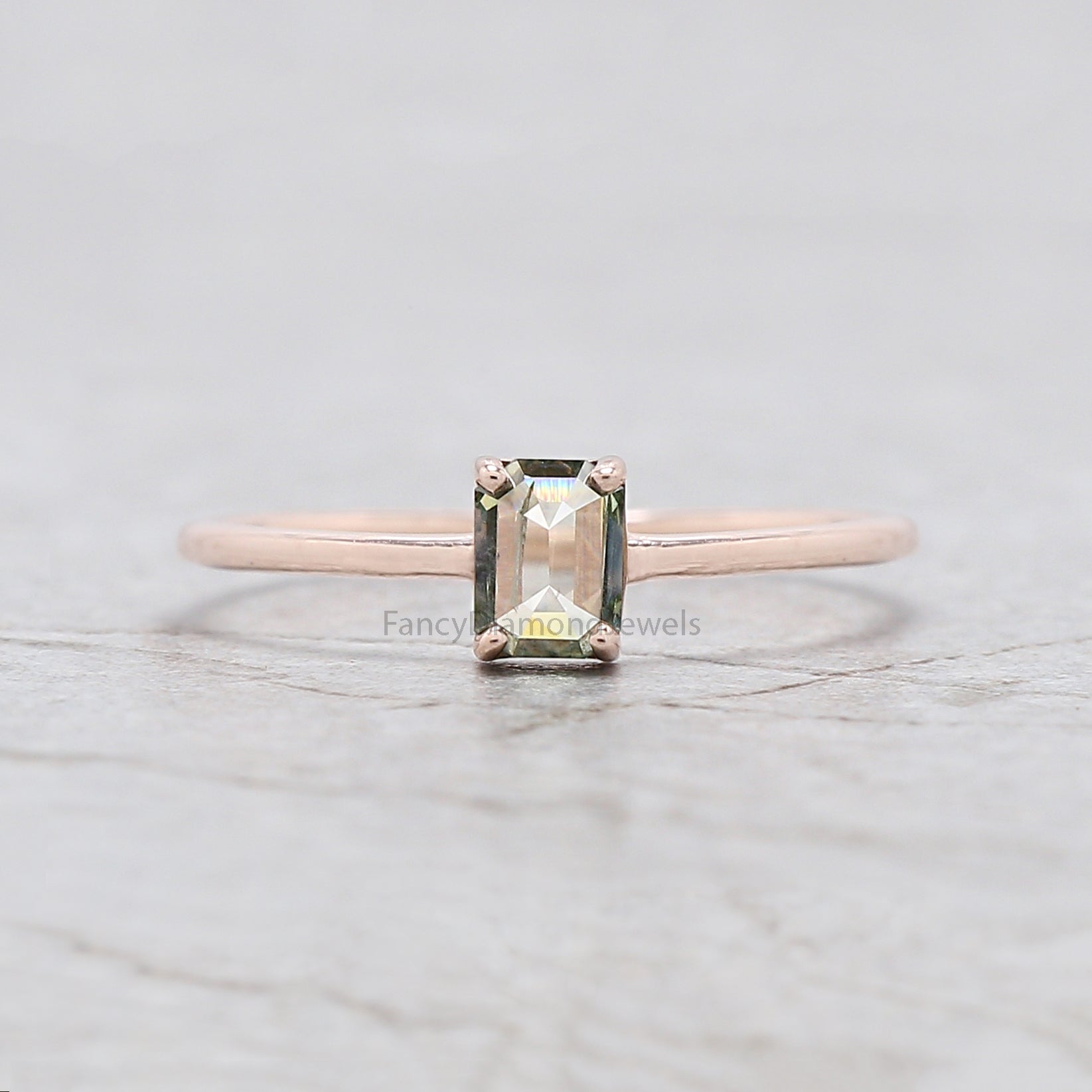 Emerald Cut Green Color Diamond Ring 0.36 Ct 4.60 MM Emerald Diamond Ring 14K Solid Rose Gold Silver Engagement Ring Gift For Her QN1168