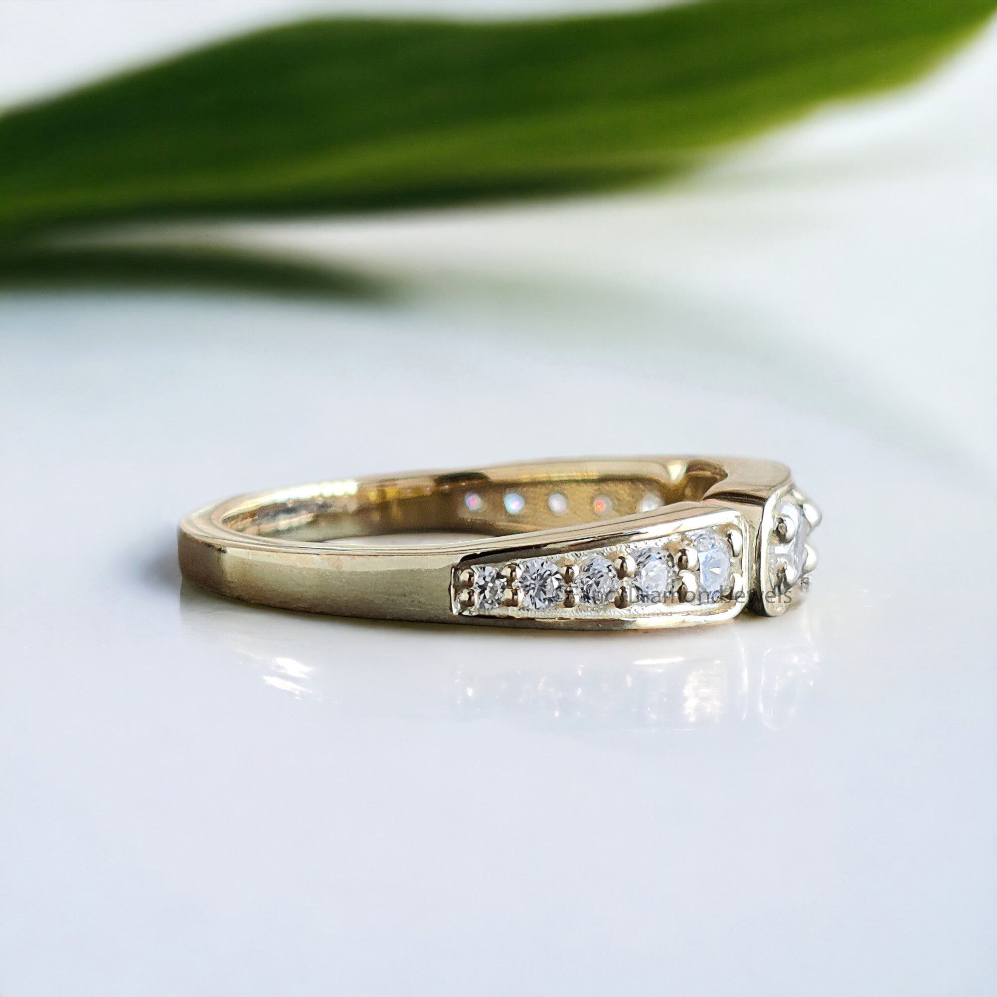 0.73 CT Round Diamond Engagement Ring Half Eternity Band Stackable Ring Moissanite Unique Wedding Ring 14K Solid Gold Anniversary Ring FD297