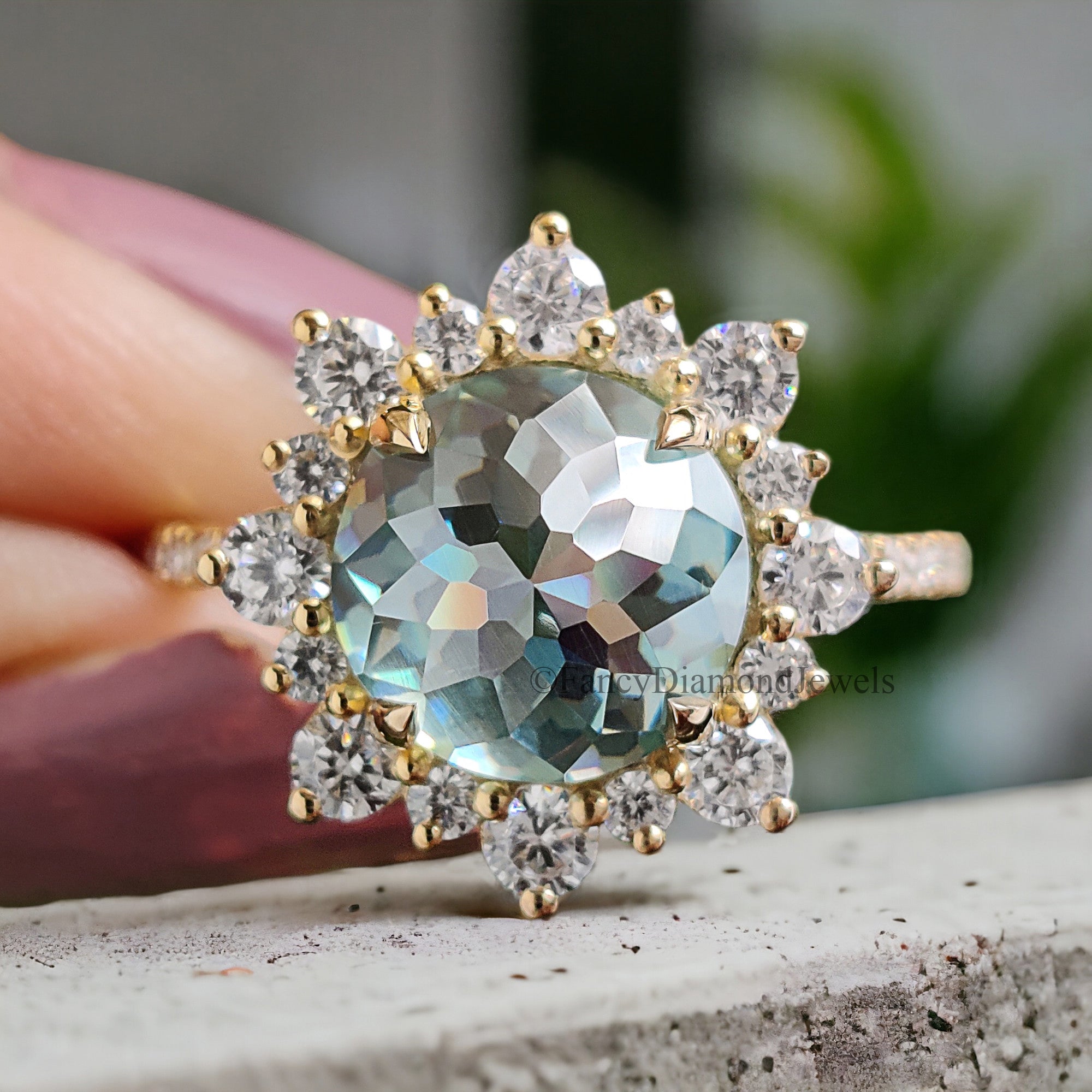 Antique 2.70 CT Round Rose Cut Blue Moissanite Engagement Ring Cluster Wedding Ring Anniversary Gift Promise Ring Unique Ring FD256