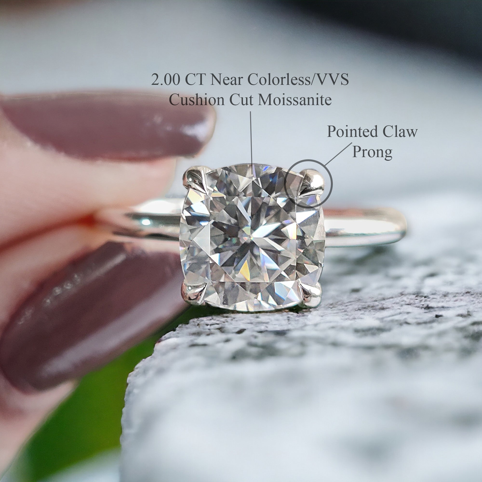 Hidden Halo Engagement Ring 2.07 TW Cushion Near Colorless Moissanite Ring Wedding Ring 14K White Gold Bespoken Jewelry Bridal Set FD11
