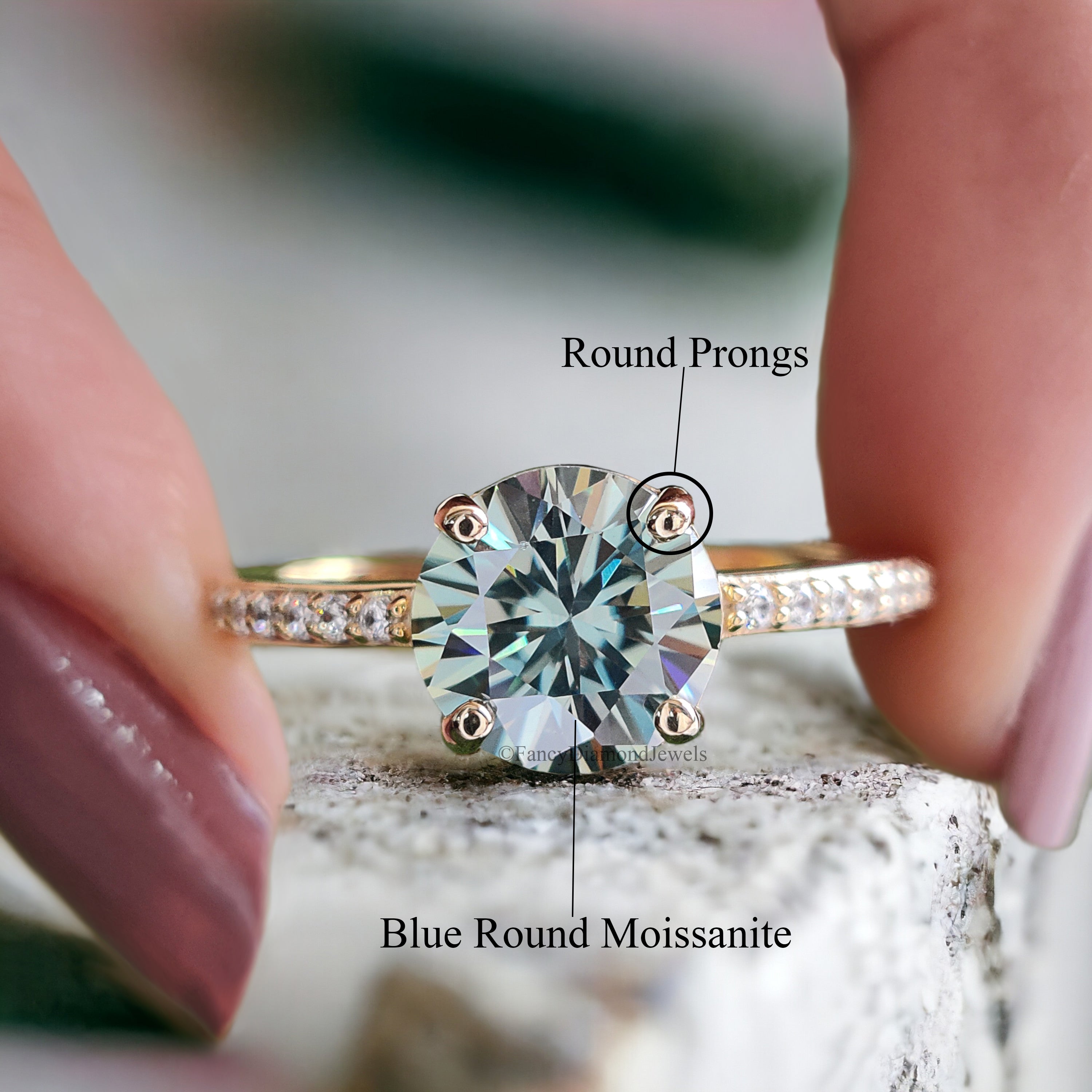 1.65 CT Round Blue Moissanite Engagement Ring Pave Wedding Ring Teal Moissanite Ring Anniversary Gift Best Proposal Ring Gift Ring FD155